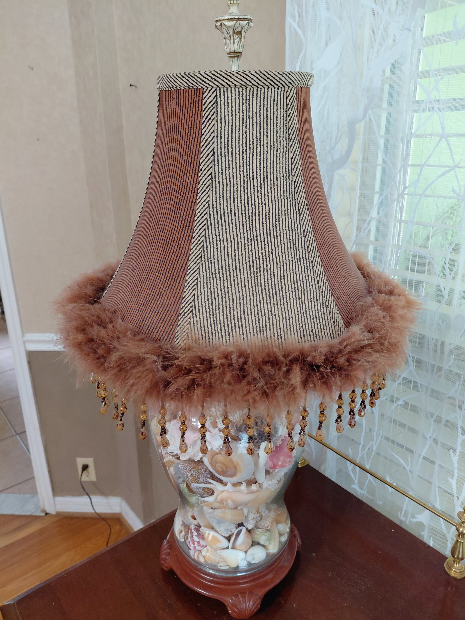 Ornate Shaded Lamp filled with Sea Shells - 2