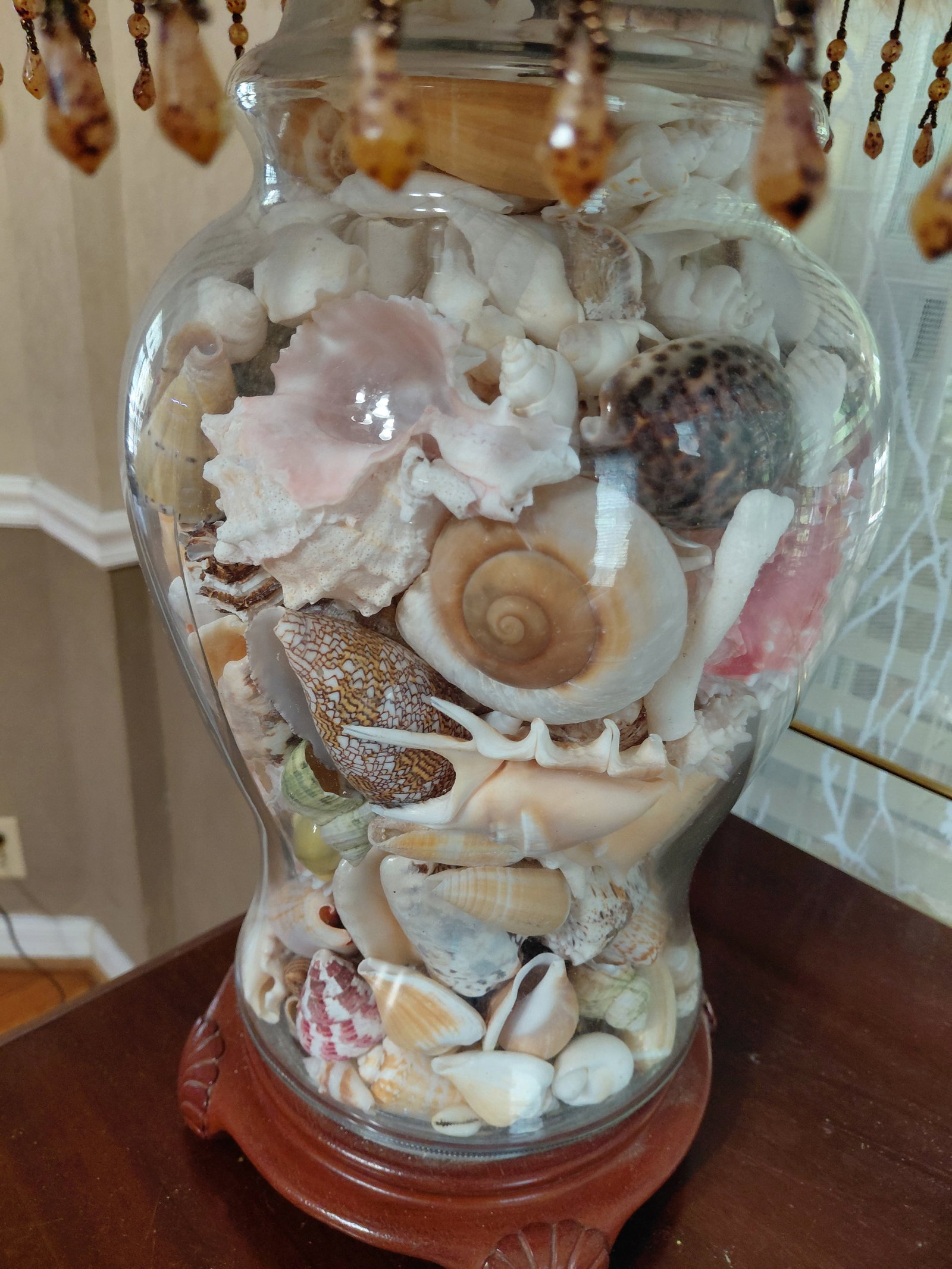 Ornate Shaded Lamp filled with Sea Shells - 4