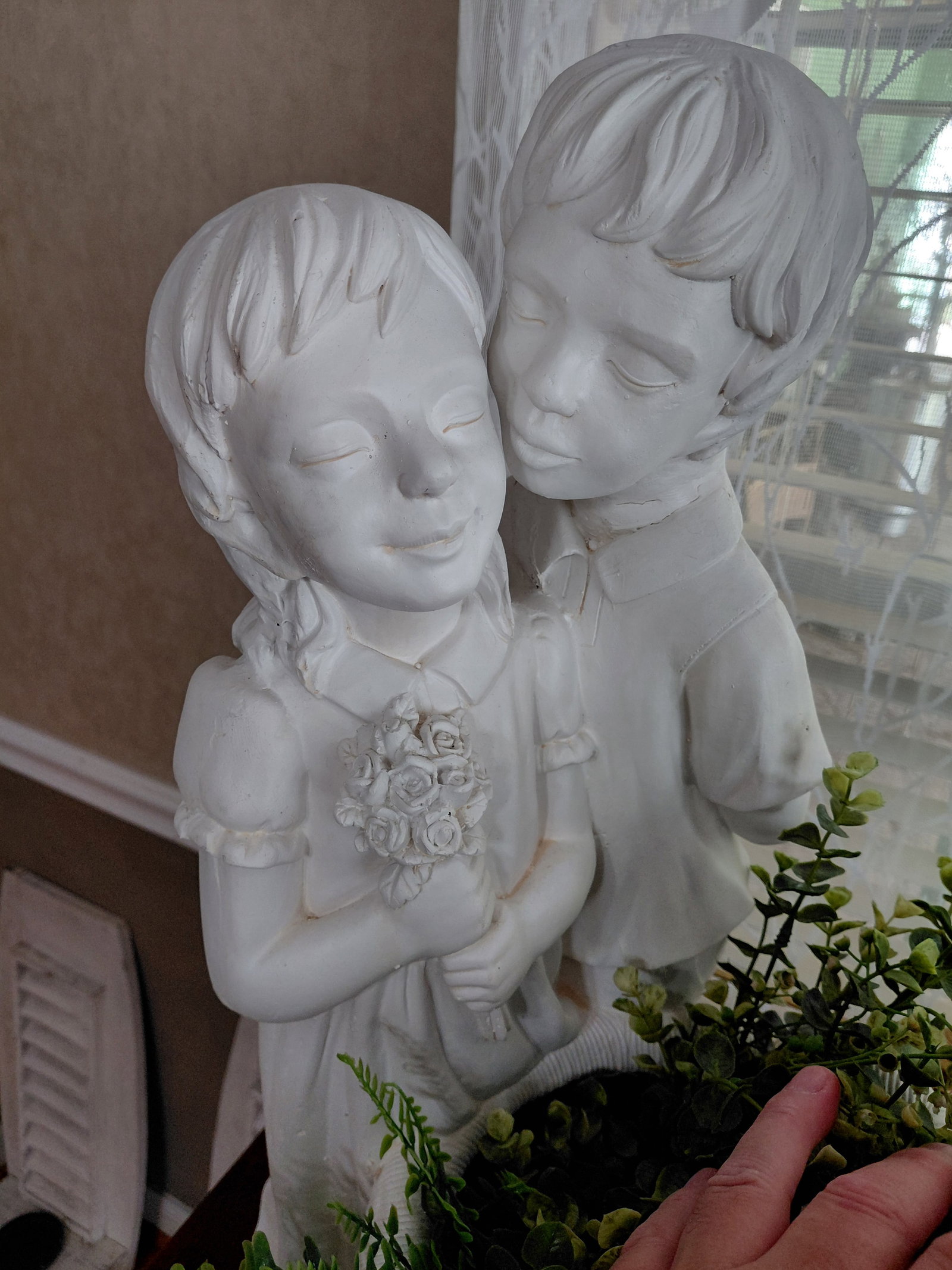 Unique Large Ceramic Statue Planter / Couple with Basket / No visible chips or cracks - 3