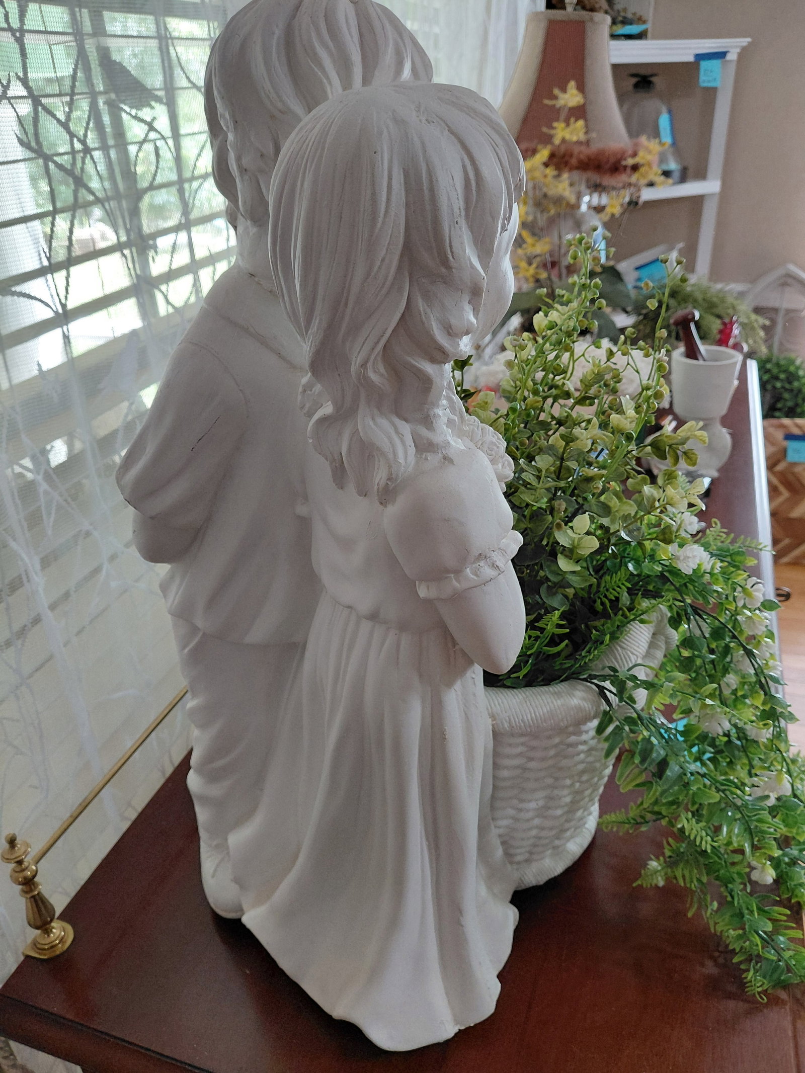 Unique Large Ceramic Statue Planter / Couple with Basket / No visible chips or cracks - 5