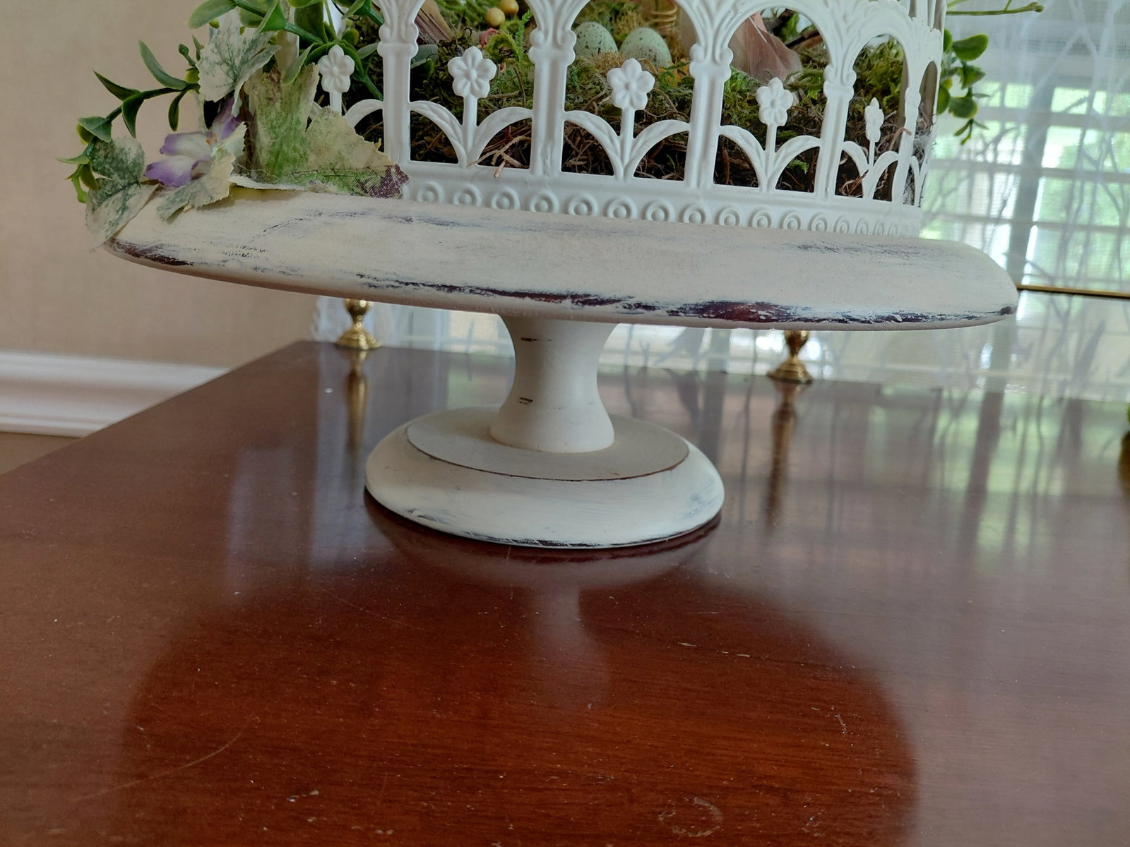 Metal and Wood Bird Cage Pedestal with Bird Contents - 6