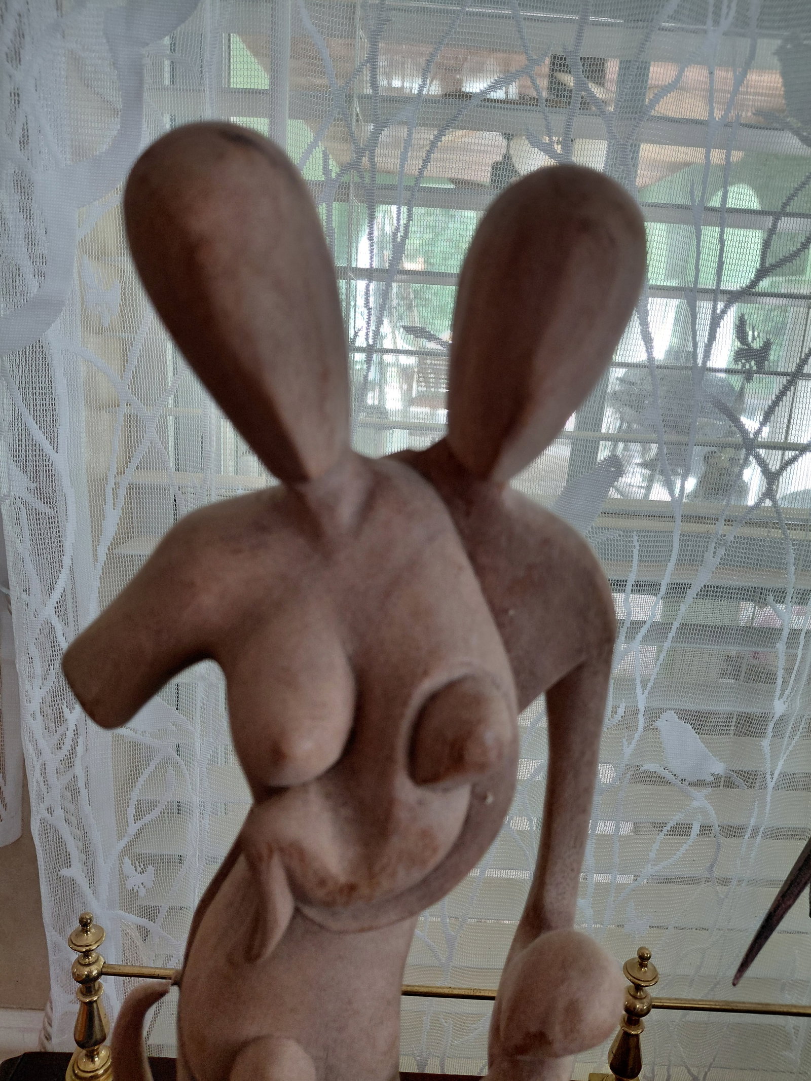 Modernist Carved Wood Statue Family / Arm is not missing it is as made / some cracking as seen in - 3