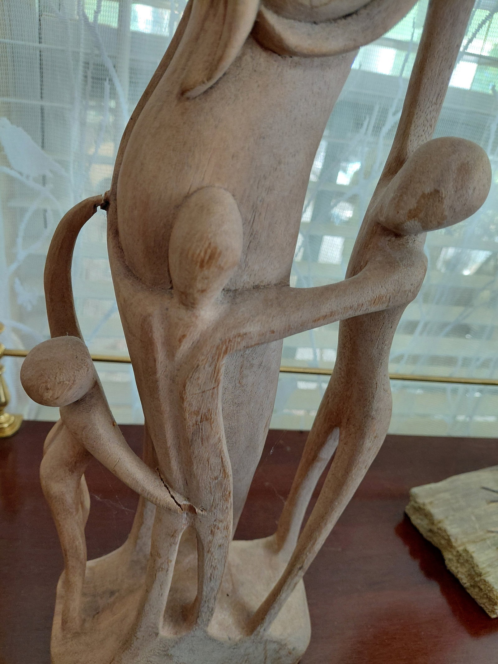 Modernist Carved Wood Statue Family / Arm is not missing it is as made / some cracking as seen in - 4
