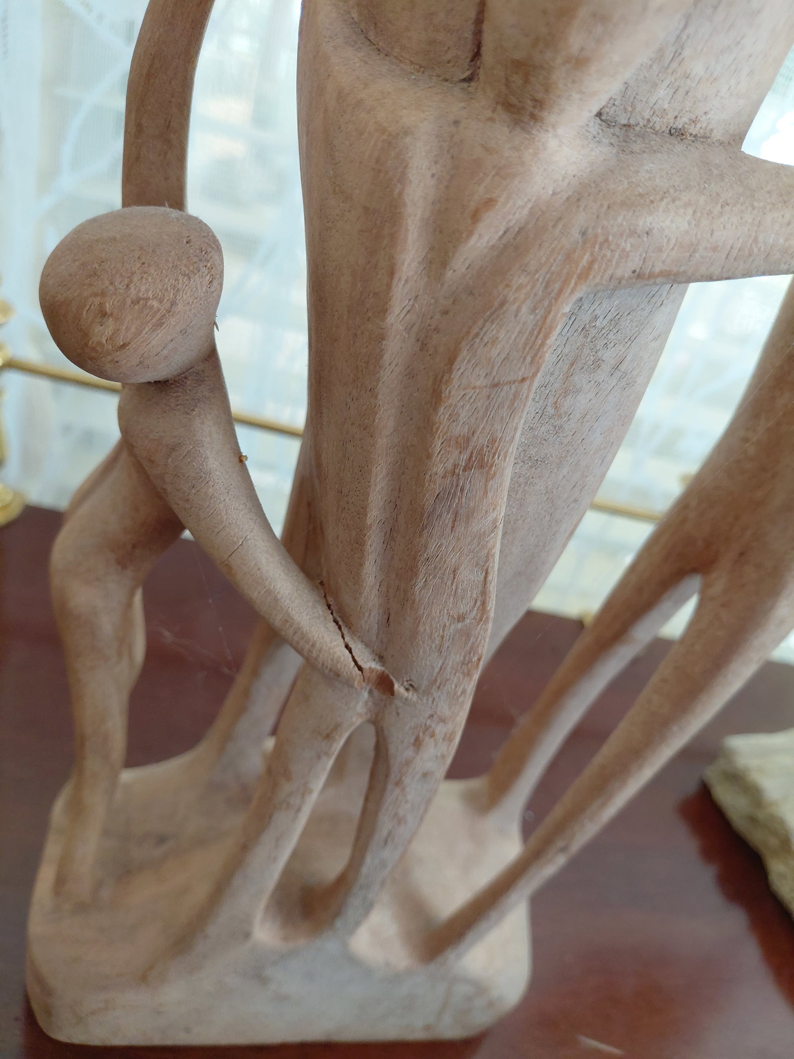 Modernist Carved Wood Statue Family / Arm is not missing it is as made / some cracking as seen in - 5
