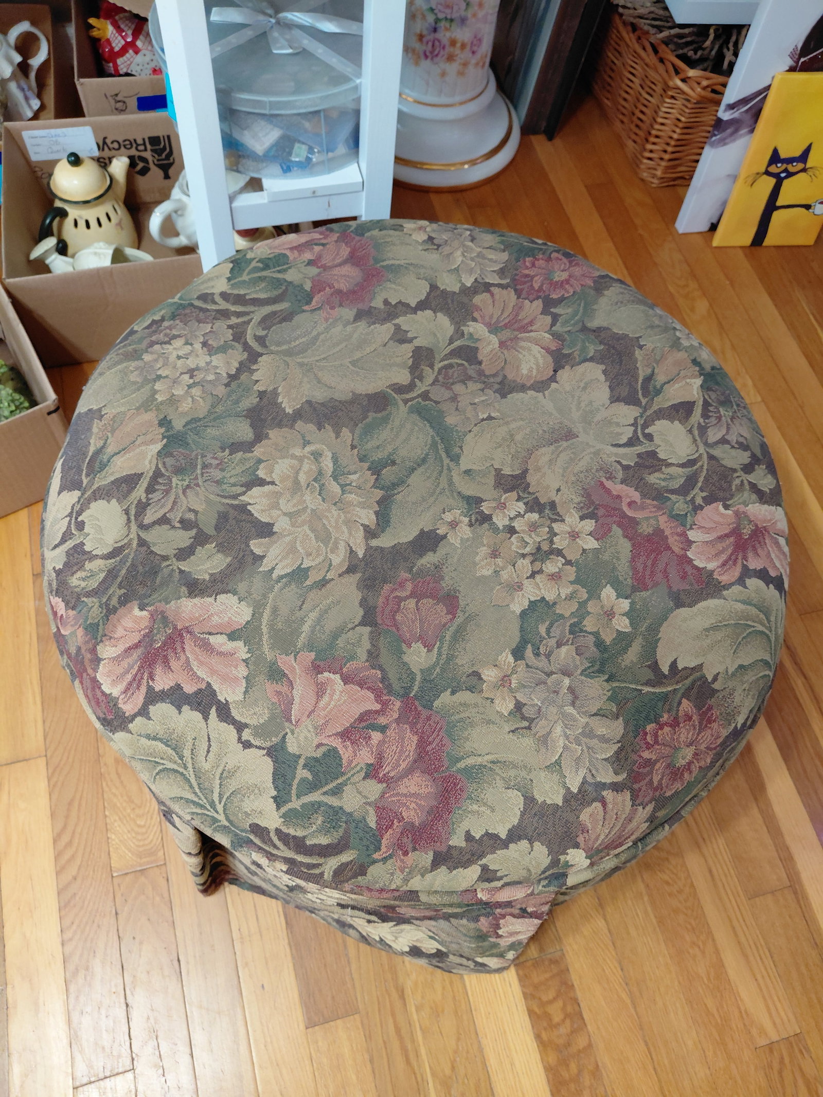 Large Round Floral Footstool - 3