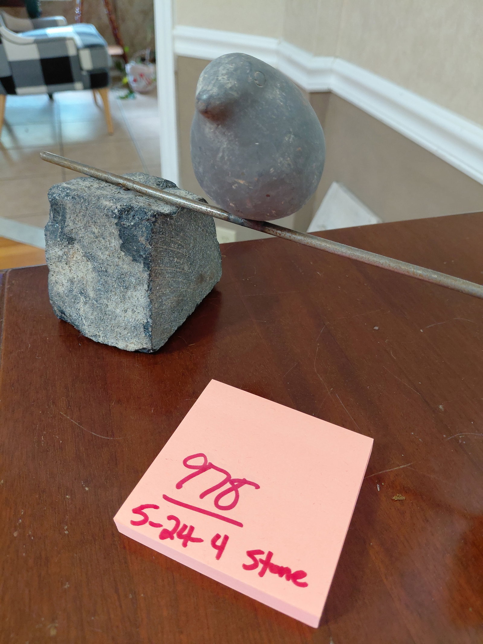 Stone & Metal Bird Statue / as seen - 2