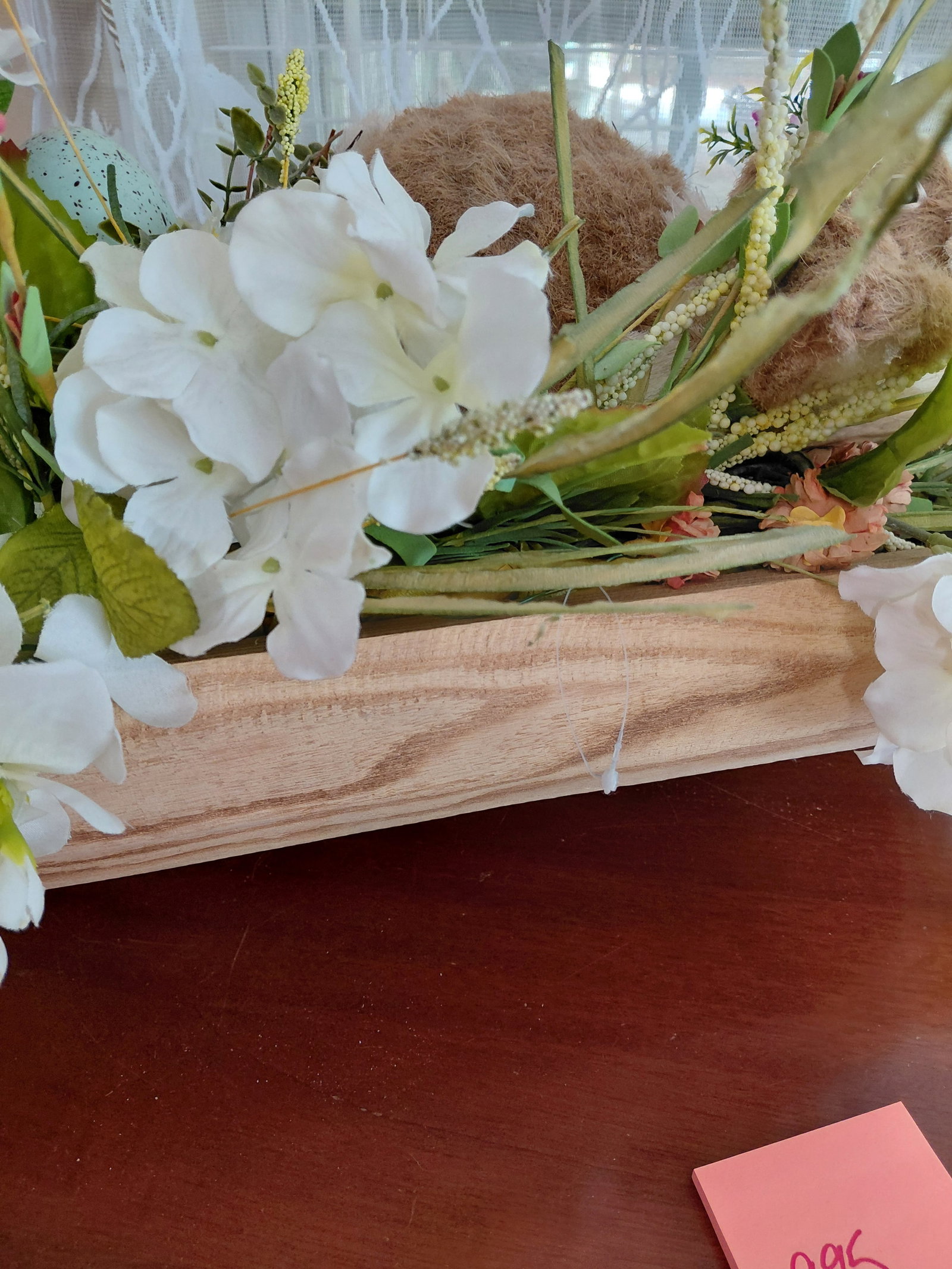 Large Bunny Rabbit & Bird Floral Display in Wood Dough Bowl - 7