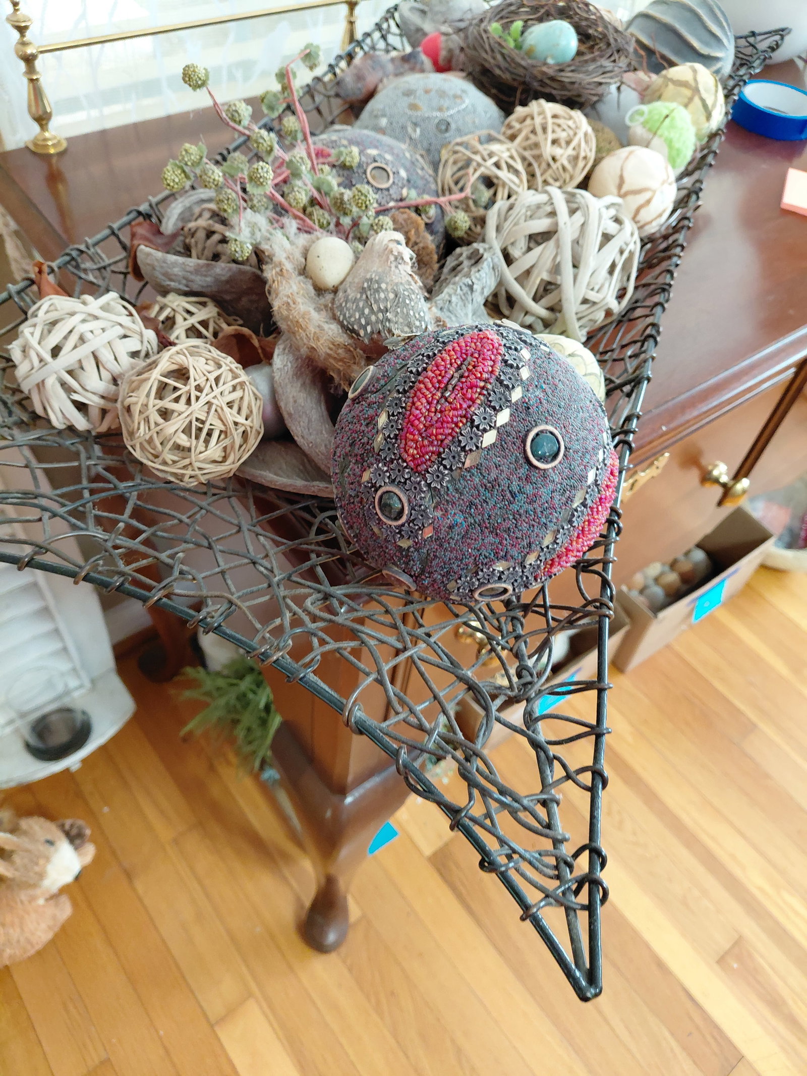 Large Metal Harvest Table Centerpiece with all Decorative Items seen - 6