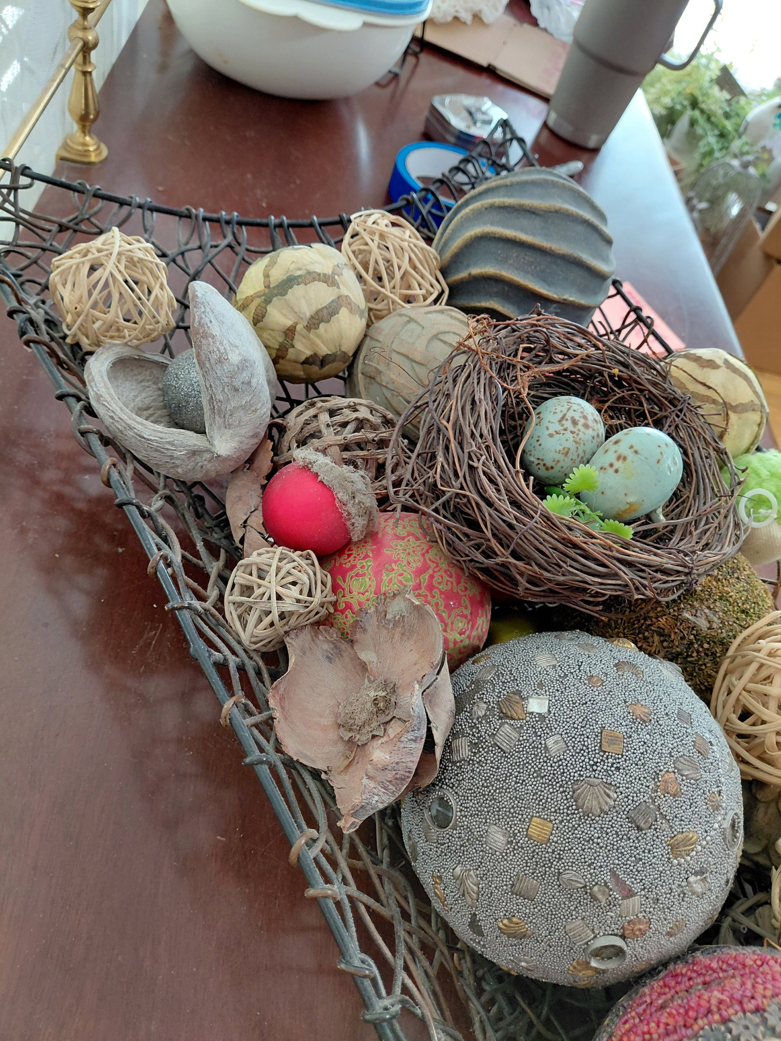 Large Metal Harvest Table Centerpiece with all Decorative Items seen - 8