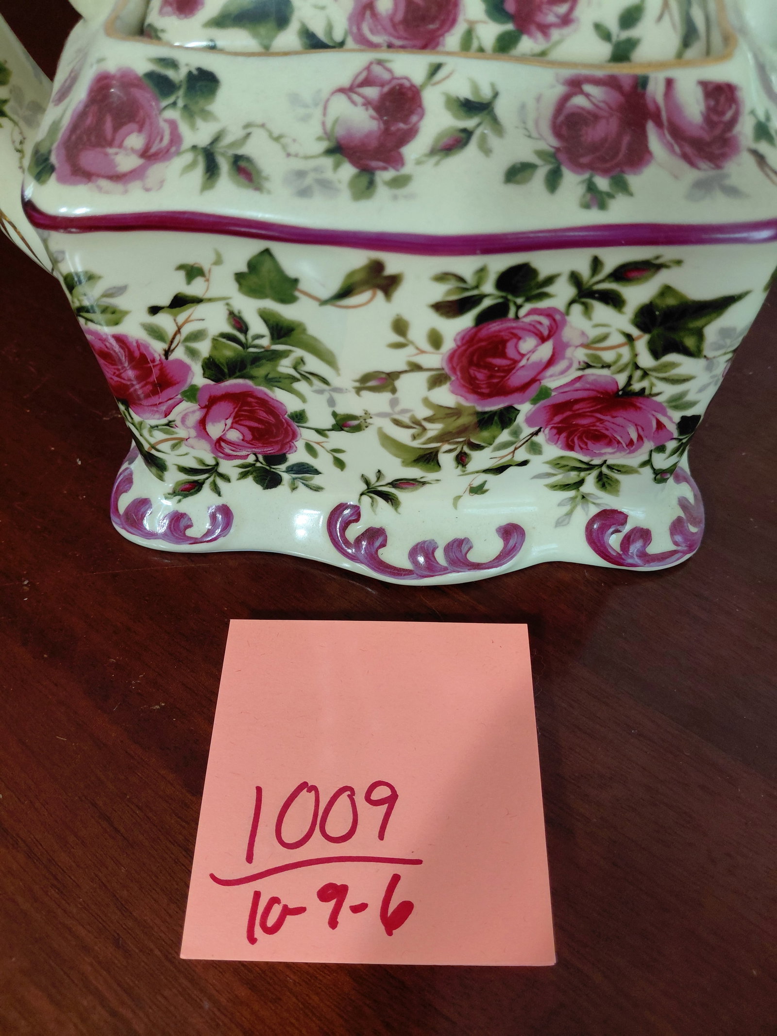 Large Porcelain Tea Pot with Cabbage Roses - 2