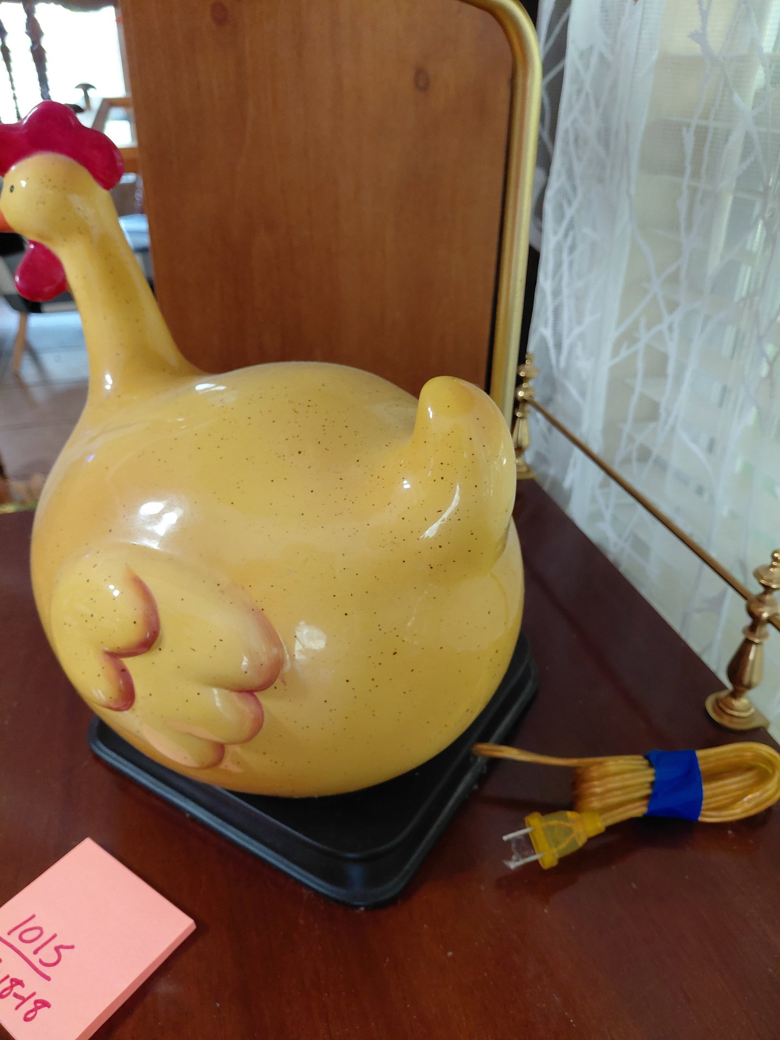 Large Pottery Chicken Lamp with Feather Trimmed Shade - 4