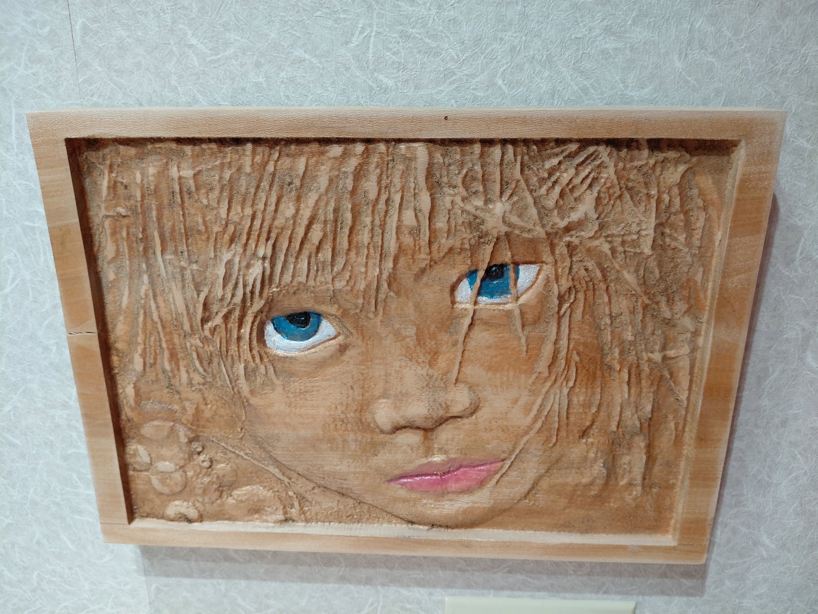 Large Heavy Artist Carved Wood / Childs Face by artist Richard Walker in Mobile AL: Large Heavy Artist Carved Wood / Childs Face by artist Richard Walker in Mobile AL