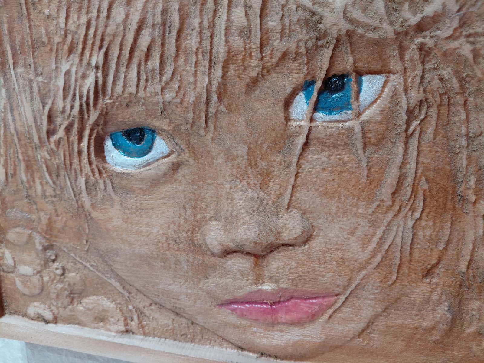 Large Heavy Artist Carved Wood / Childs Face by artist Richard Walker in Mobile AL - 3