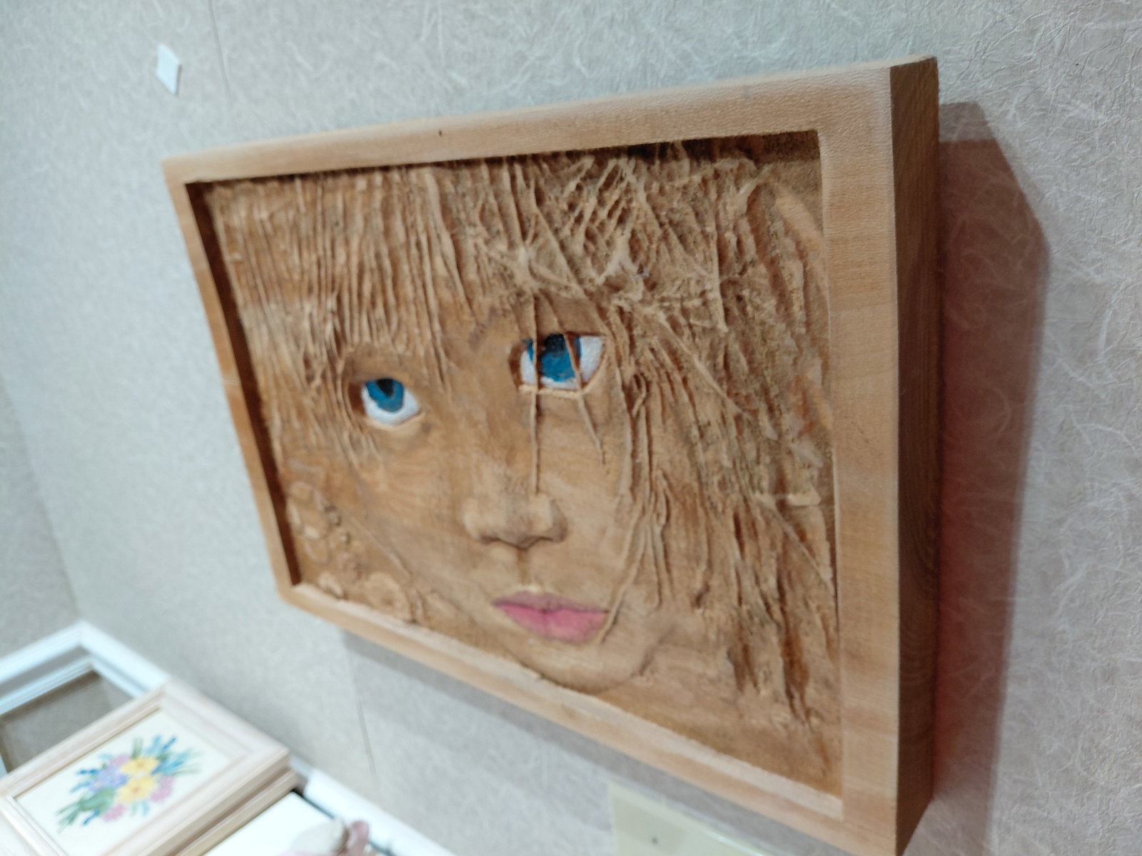 Large Heavy Artist Carved Wood / Childs Face by artist Richard Walker in Mobile AL - 4
