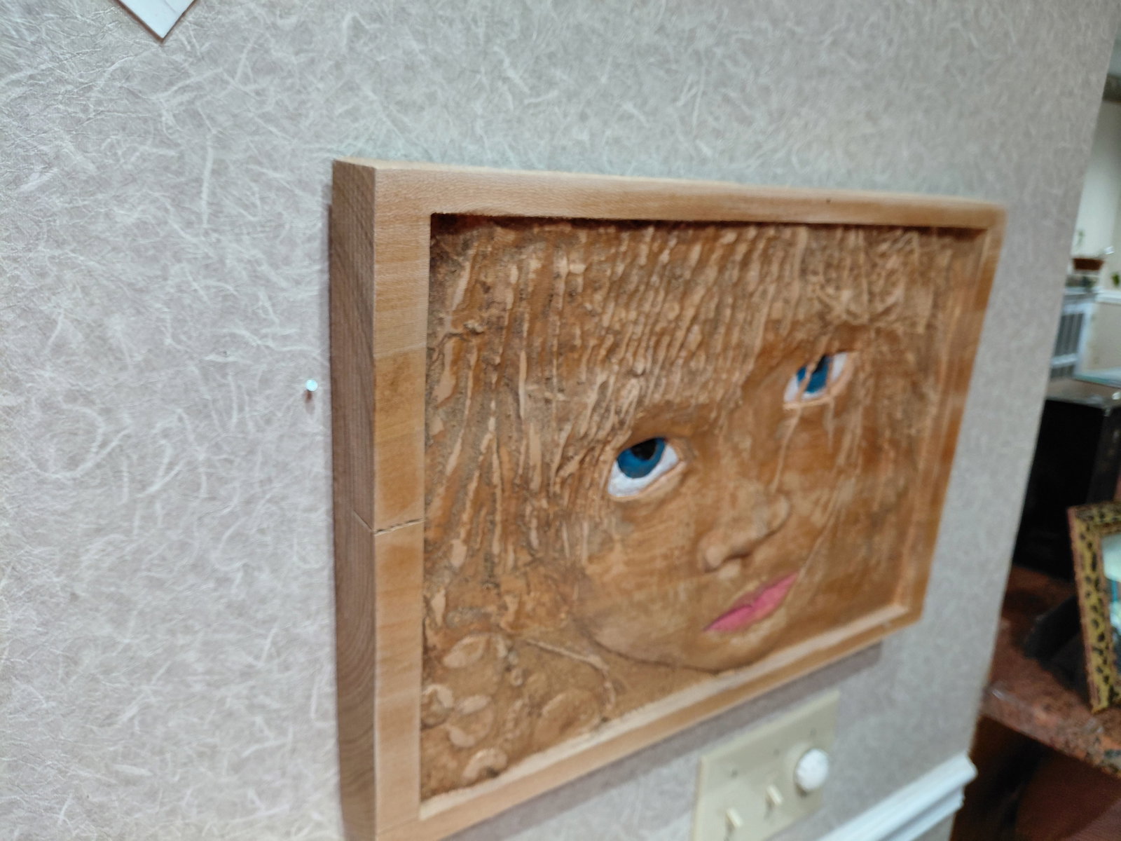 Large Heavy Artist Carved Wood / Childs Face by artist Richard Walker in Mobile AL - 5