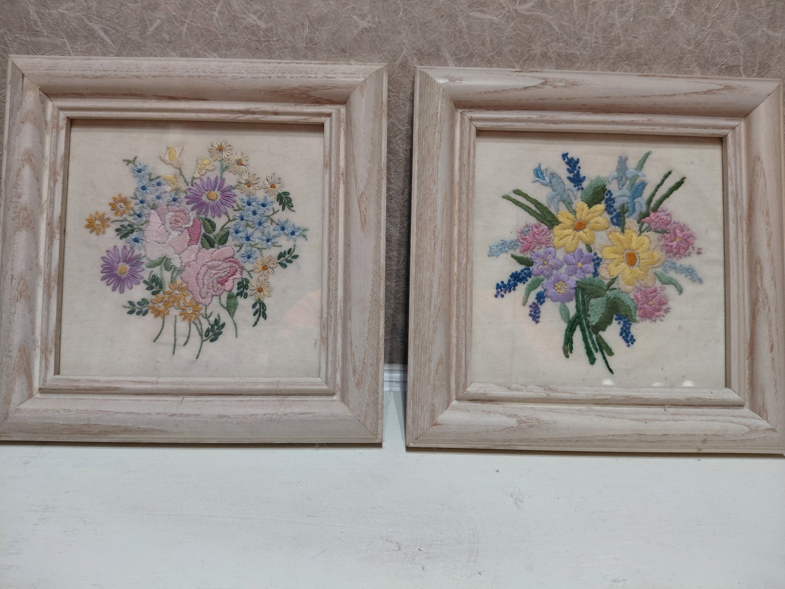 Pair of Framed Embroidery pieces / History on back (1 of 5)