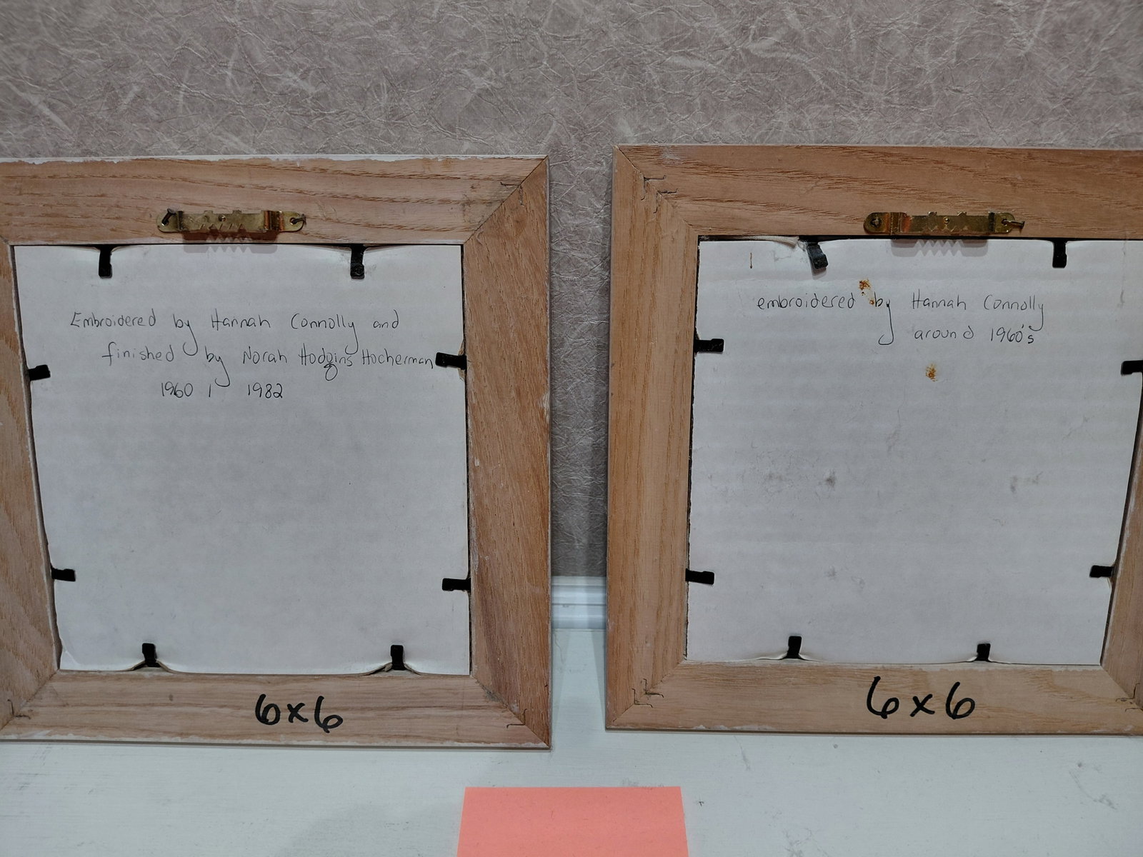 Pair of Framed Embroidery pieces / History on back - 5