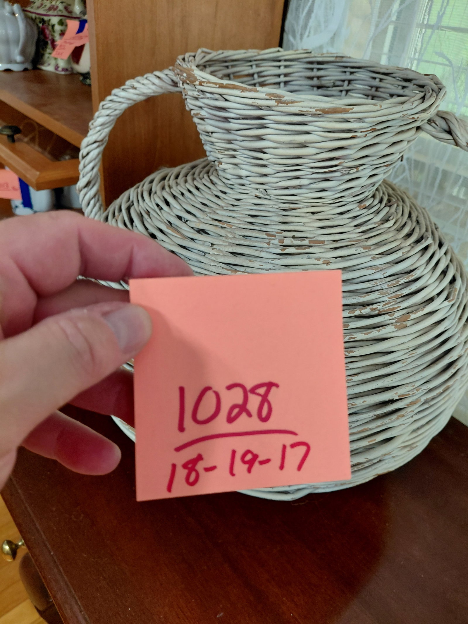 Large White Wicker Urn Basket - 2