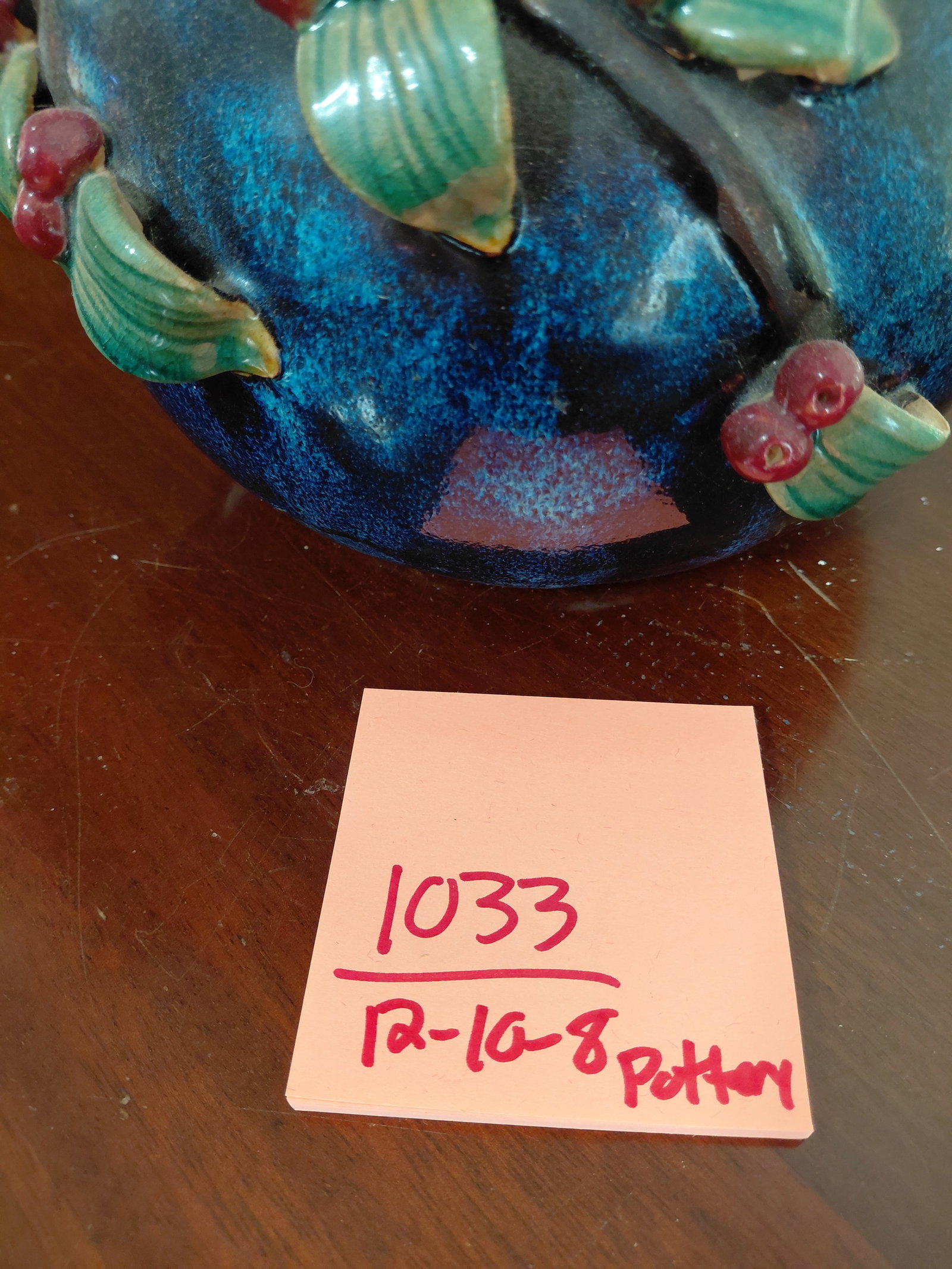 Large Ornate Pottery Tea Pot / Lid is missing - 2