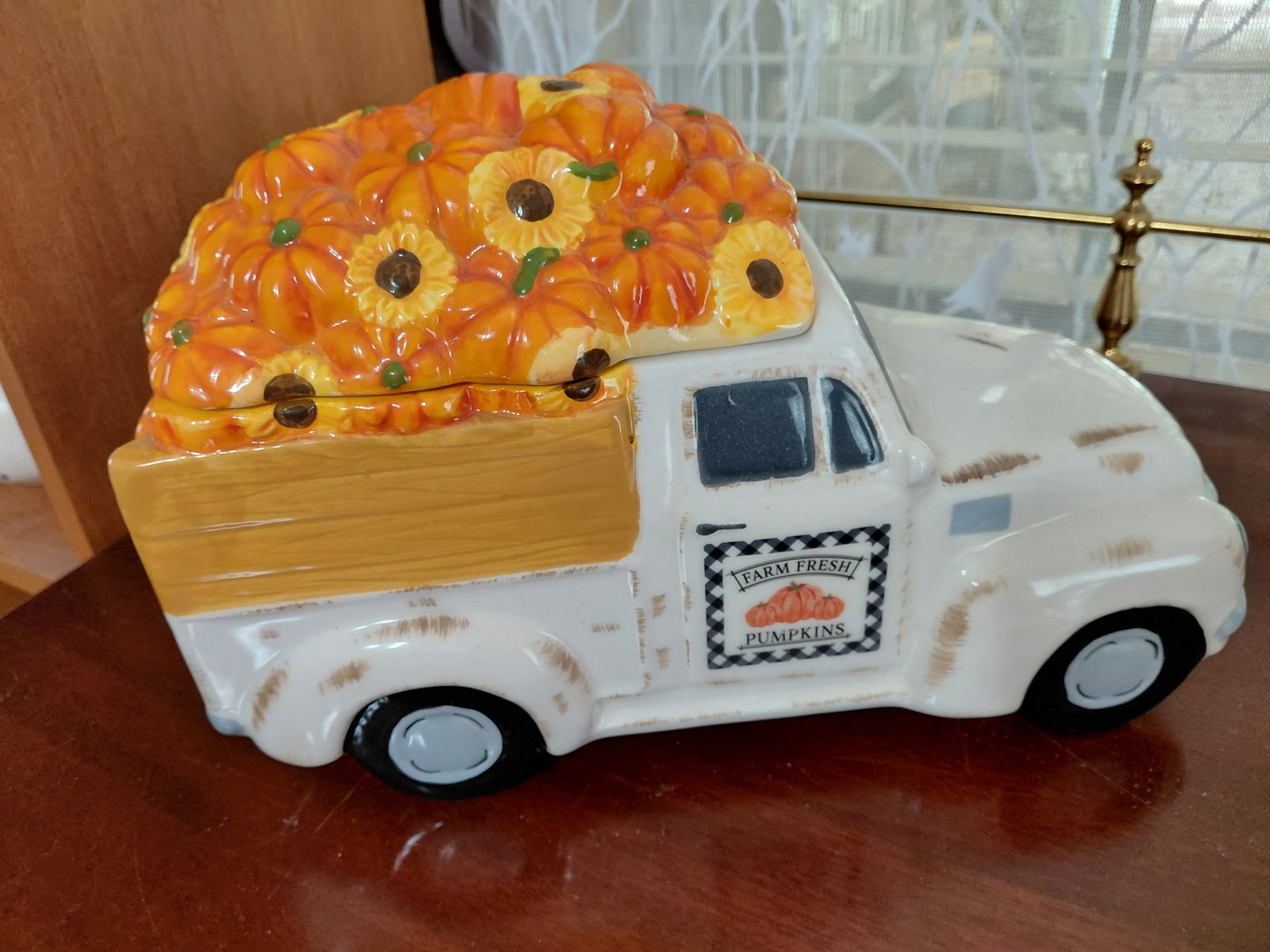 Farm Fresh Pumpkins Delivery Truck Ceramic Cookie Jar - 4