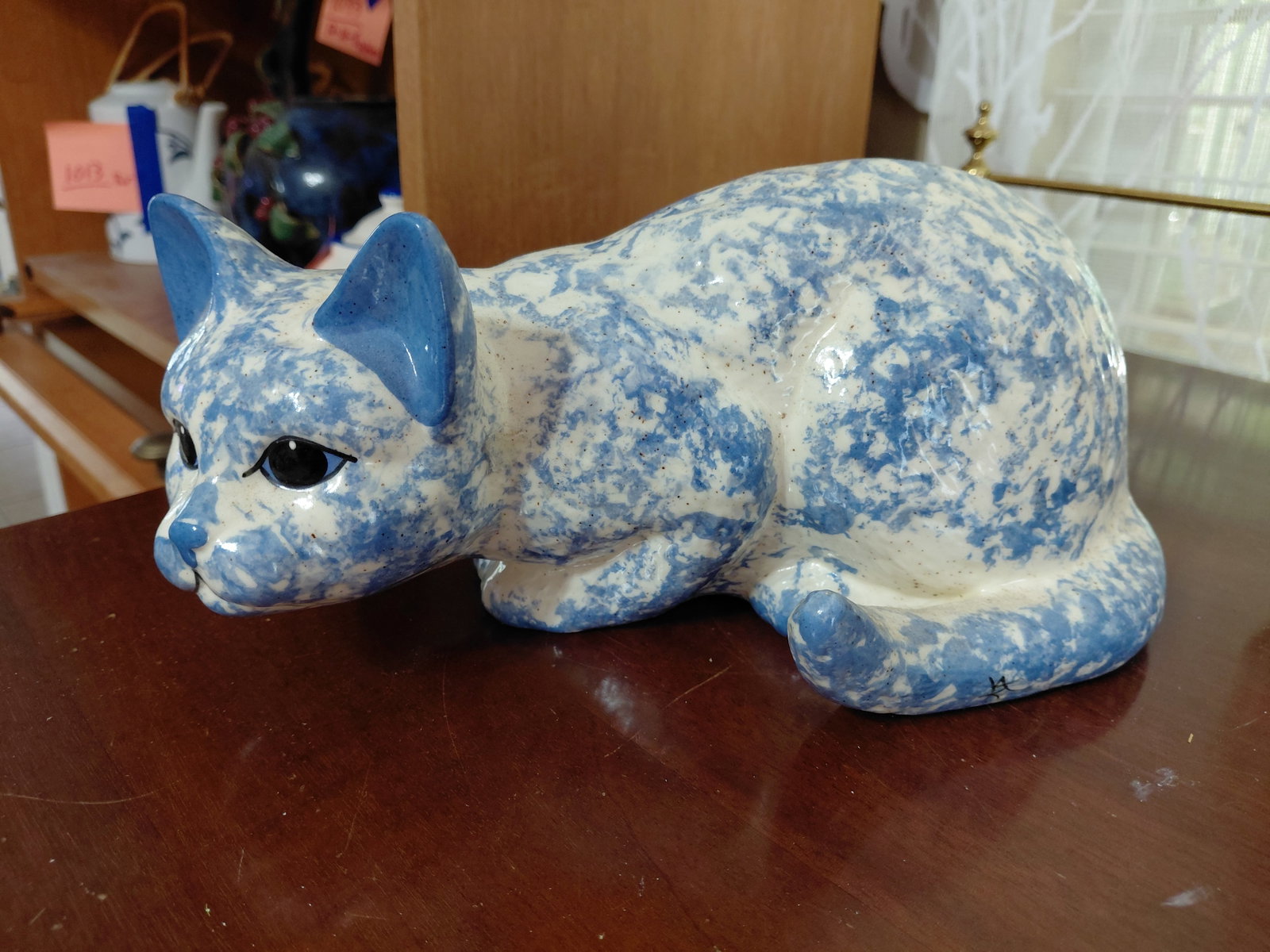 Ceramic Spongeware Cat Statue (1 of 5)