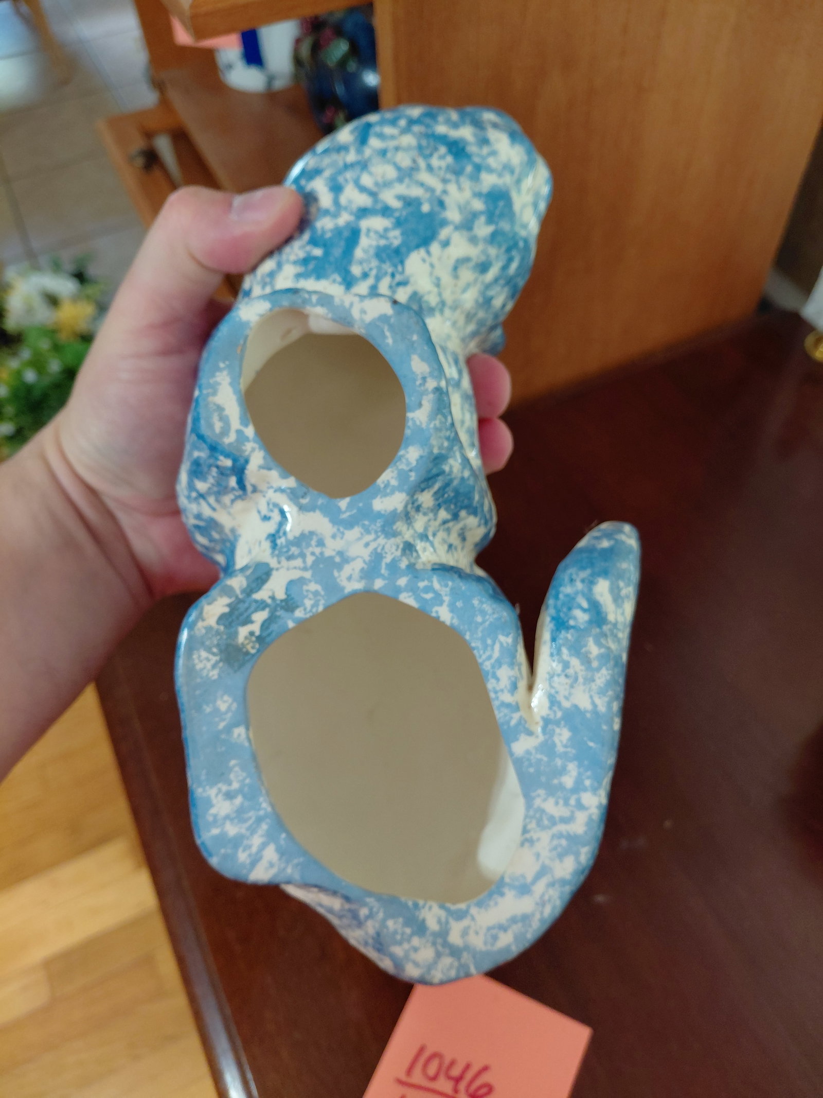 Ceramic Spongeware Cat Statue - 5