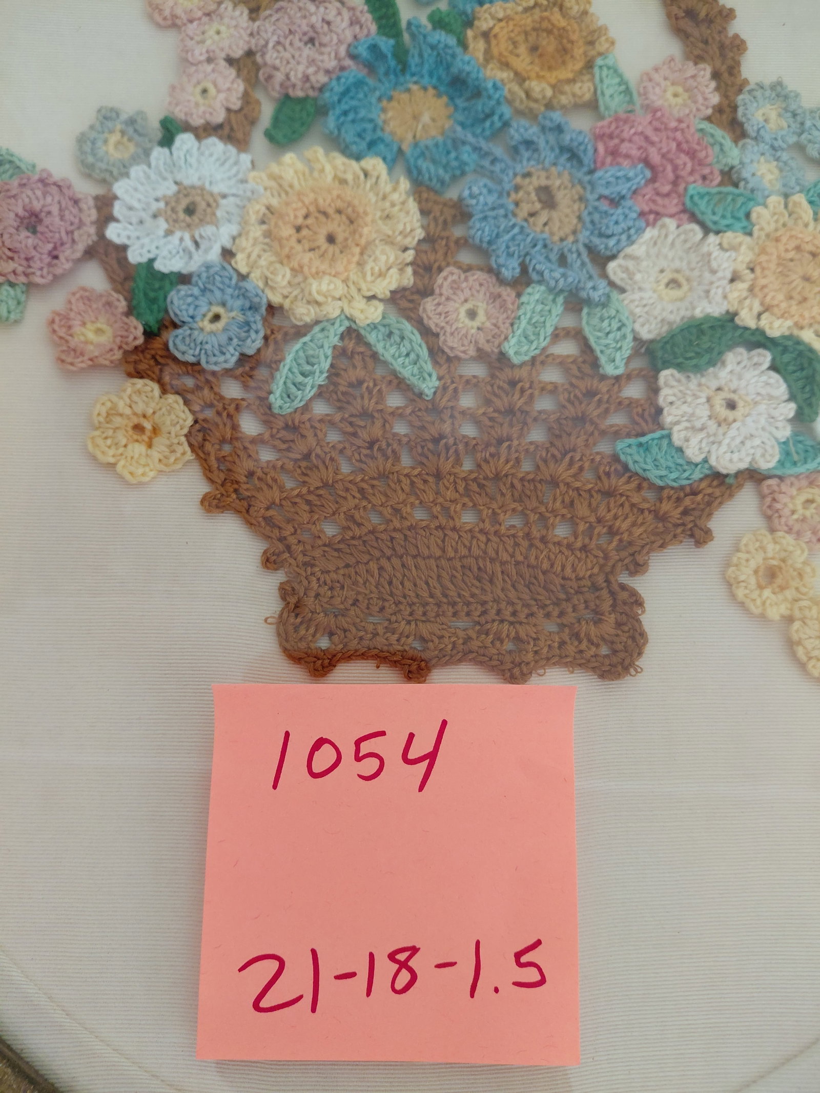 Large Framed Crochet Flowers in Basket - 2