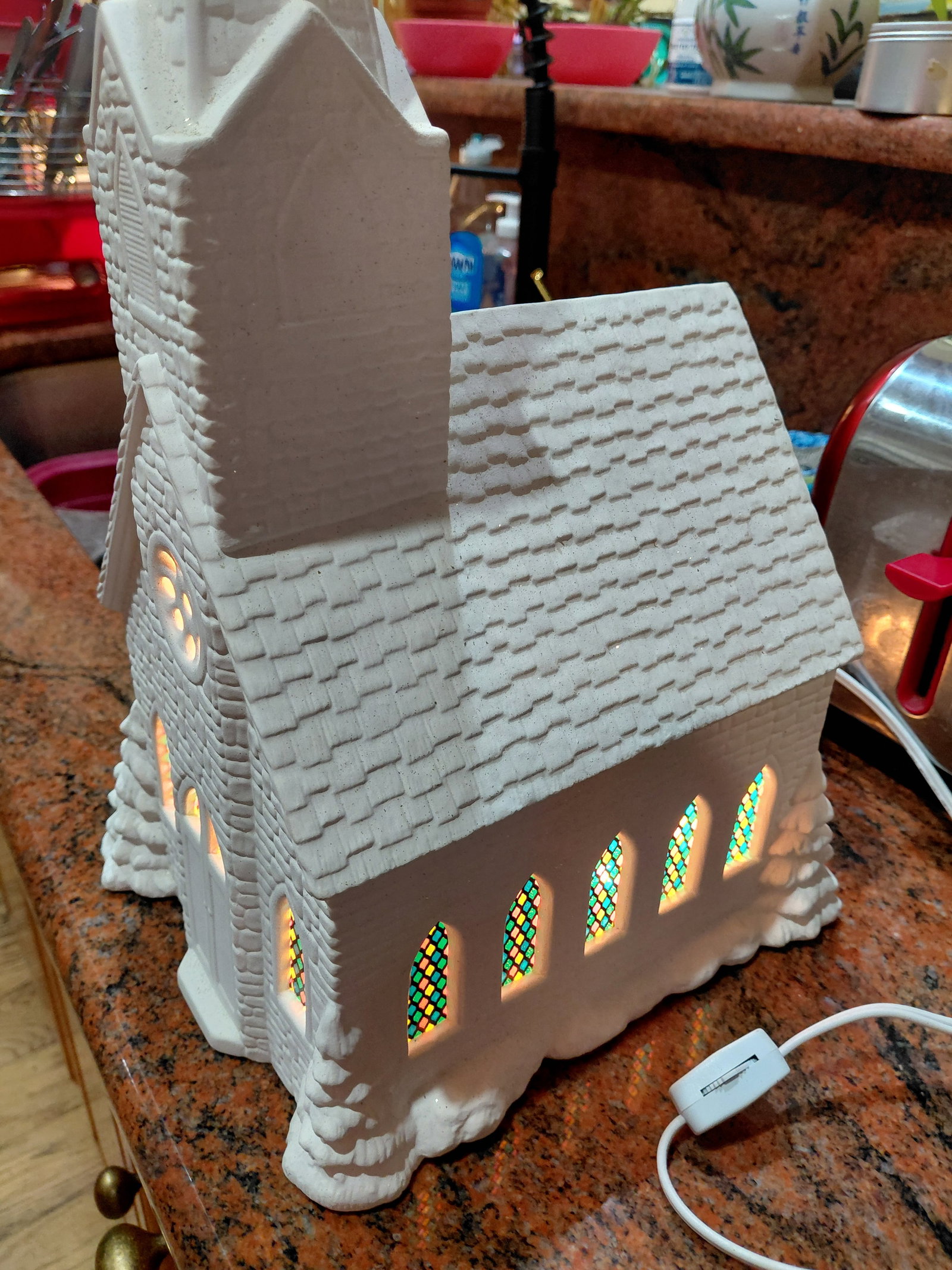 Large Beautiful Ceramic Church Lights up and also has Music Box / Believe it?s a version of Amazing - 2