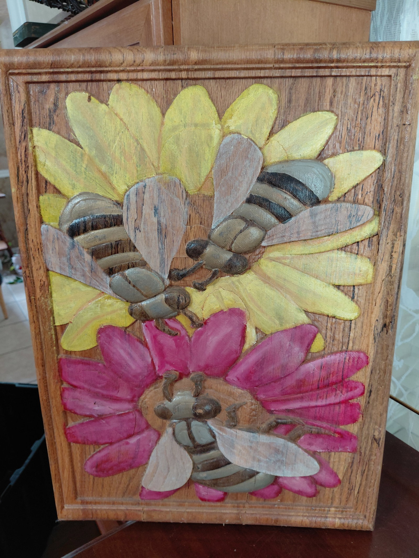Large Heavy Artist Carved Wood / Honey Bees by artist Richard Walker in Mobile AL - 2