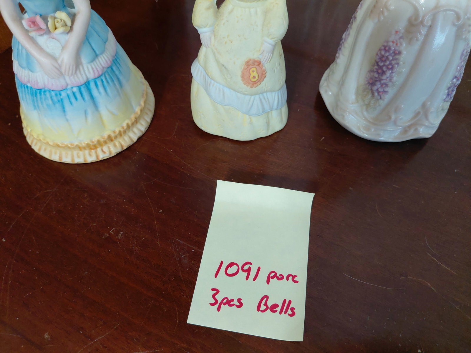 Lot of 3 Porcelain Bells / One repaired as seen - 2