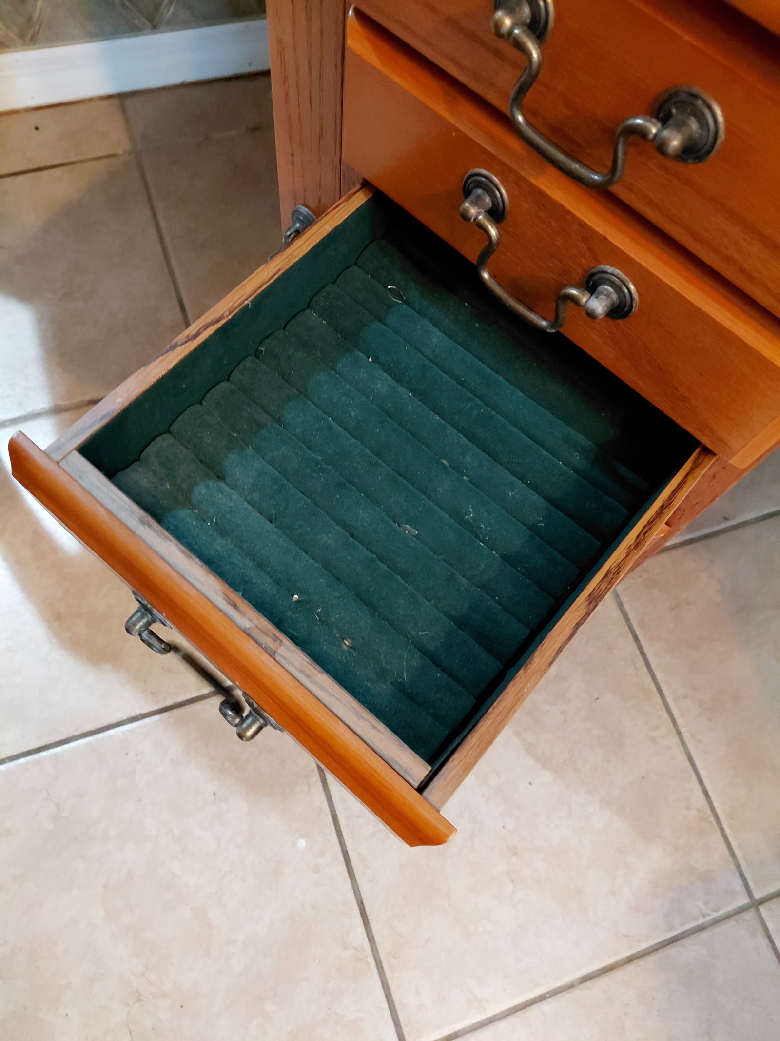 Unique Oak Jewelry Vanity Table / Velvet Libed Drwaers as seen - 7