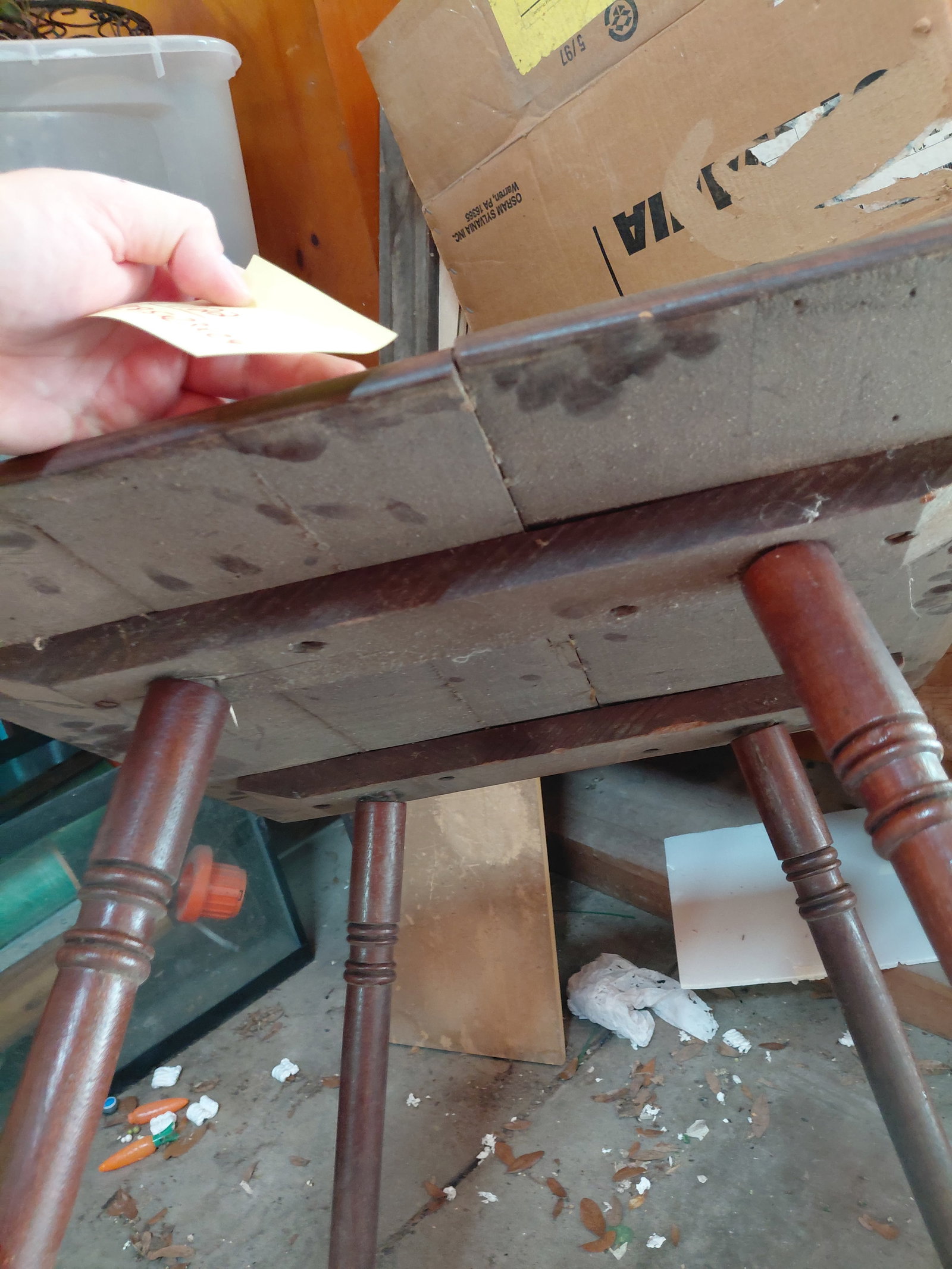 Unique Vintage Parlor Table with Turned Legs with Lower Stretcher Bar with Iron Finial / As seen - 7