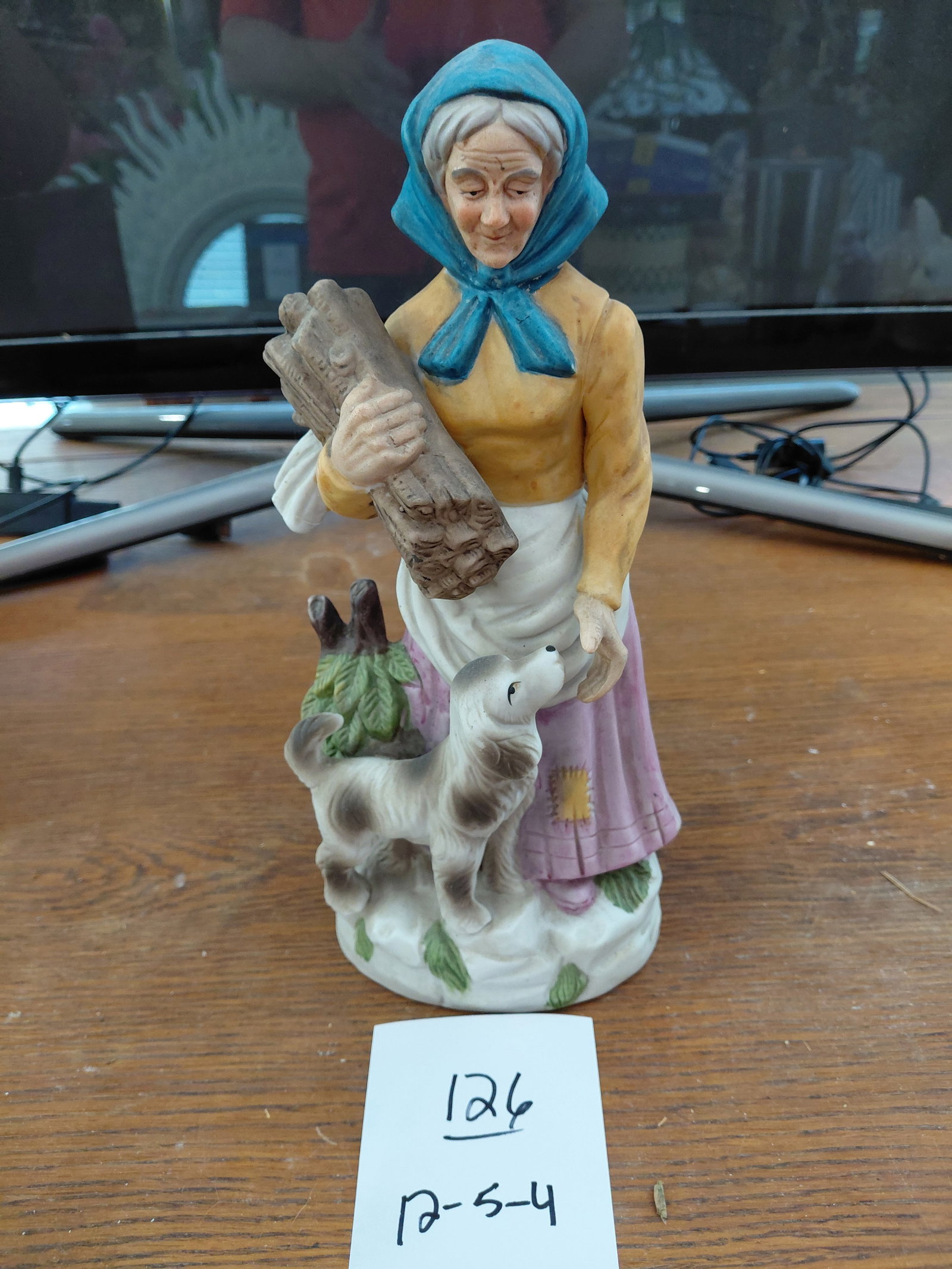 Large Porcelain Statue Woman with Dog - 2
