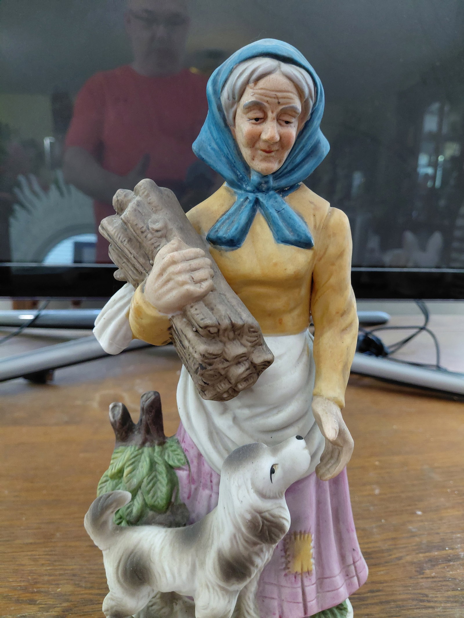 Large Porcelain Statue Woman with Dog - 3