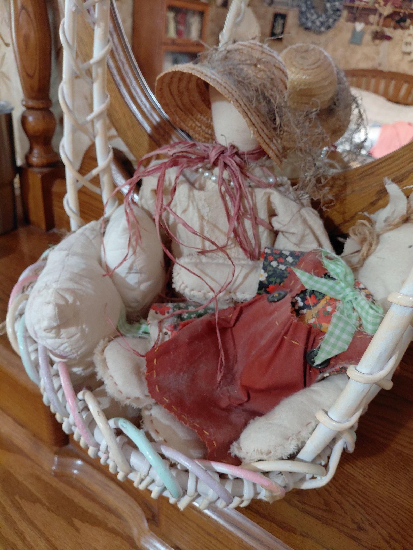 Pair of Cloth Dolls in Large Basket - 5