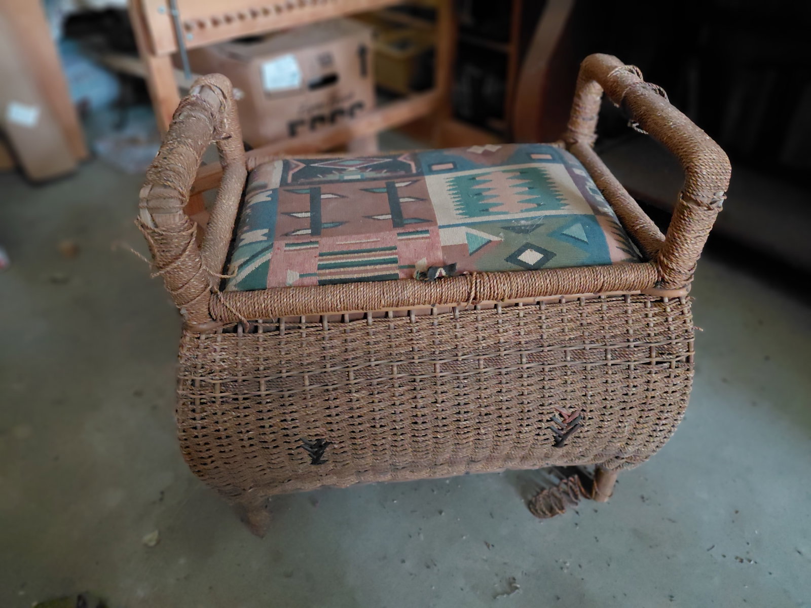 Vintage Wood & Wicker Bench / as seen (1 of 8)