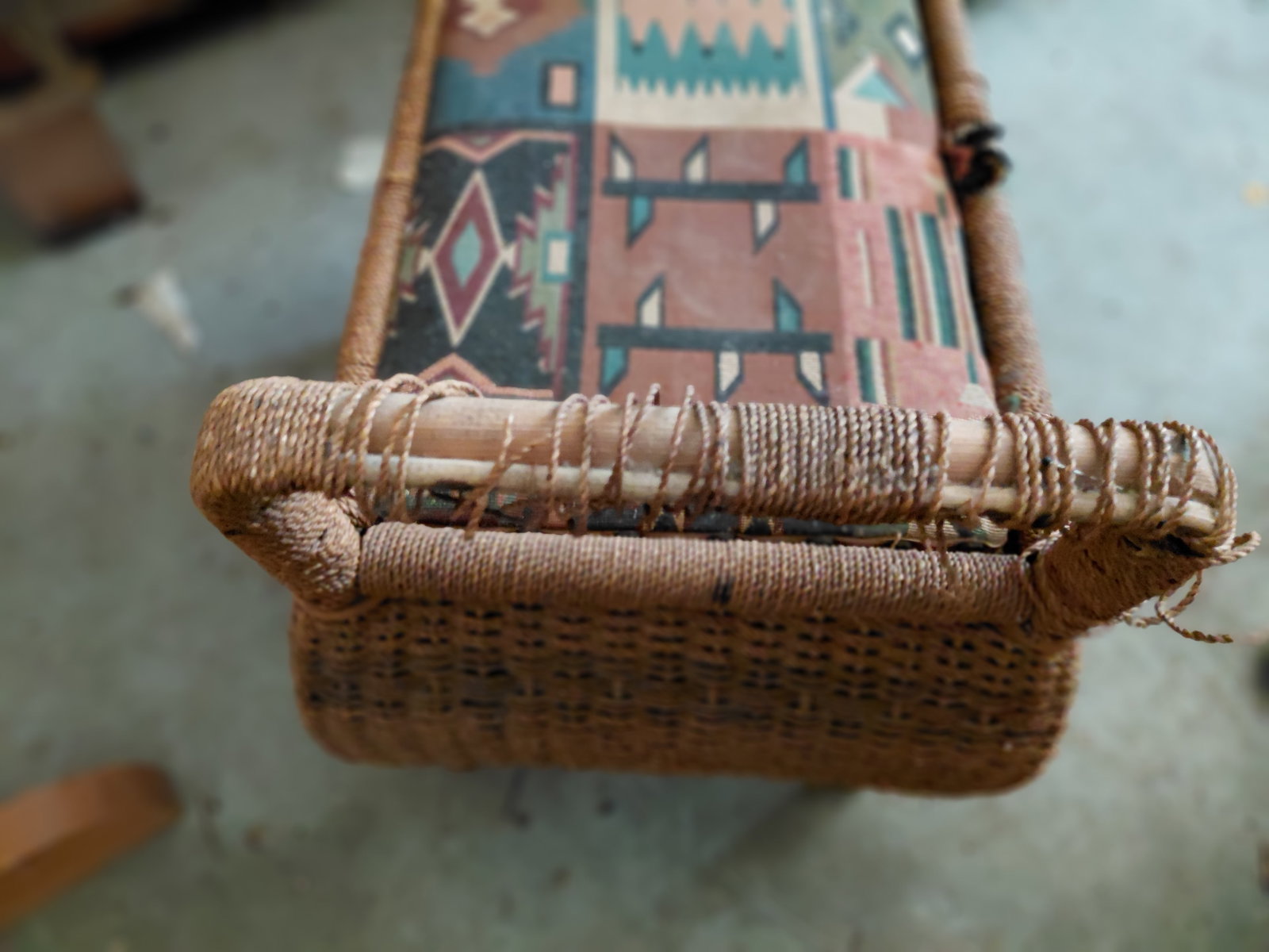 Vintage Wood & Wicker Bench / as seen - 4