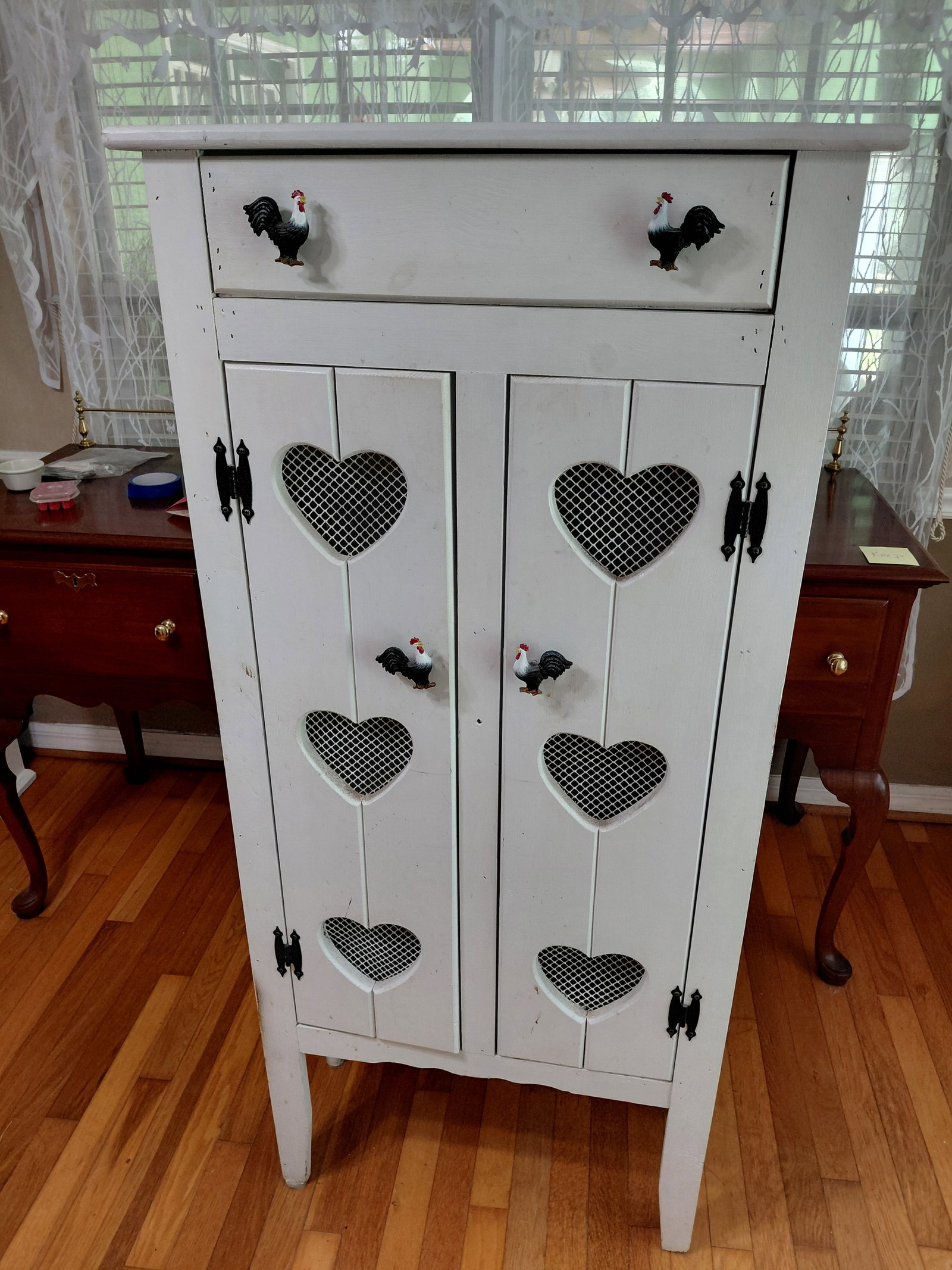 Tall Country Farmhouse Heart Pie Safe Cabinet with Chicken Pulls (1 of 7)