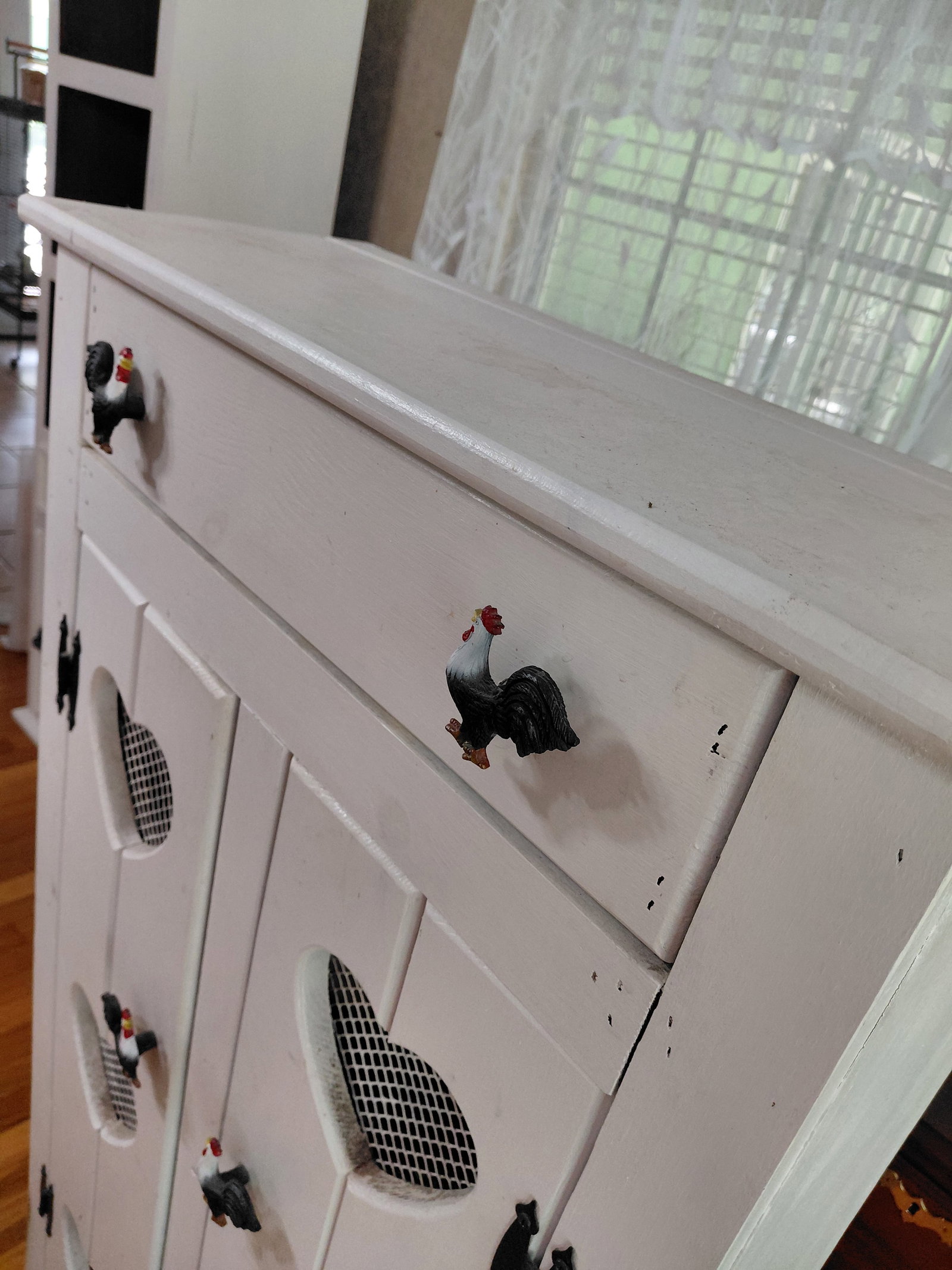 Tall Country Farmhouse Heart Pie Safe Cabinet with Chicken Pulls - 3