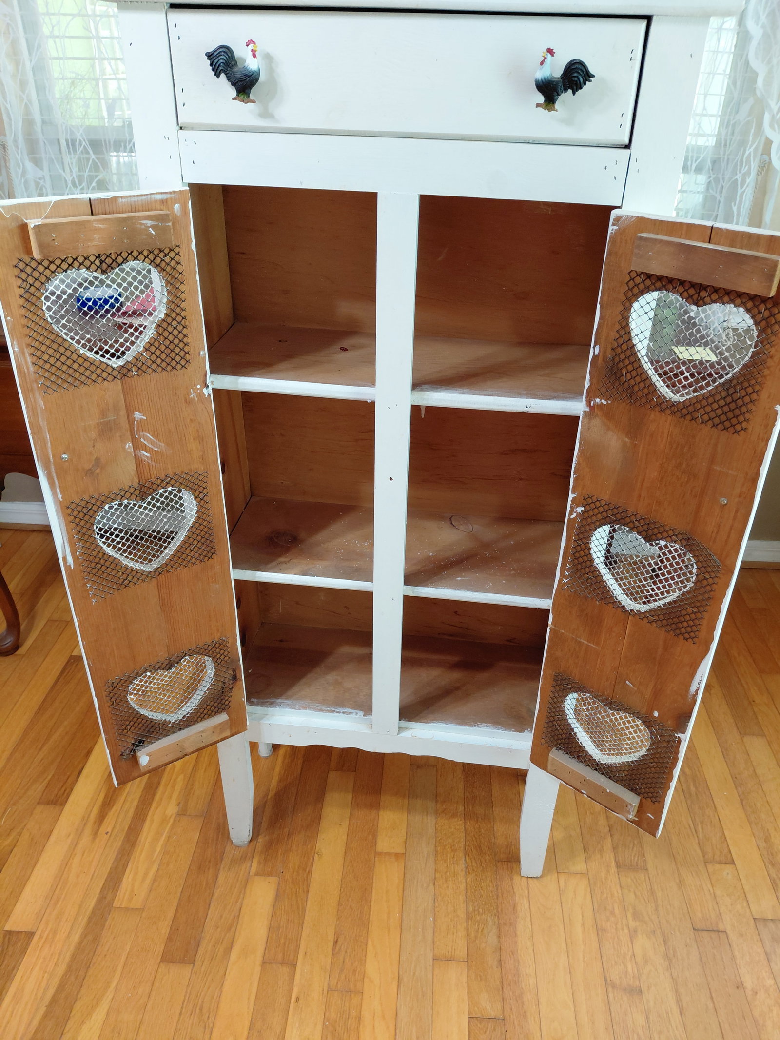 Tall Country Farmhouse Heart Pie Safe Cabinet with Chicken Pulls - 5