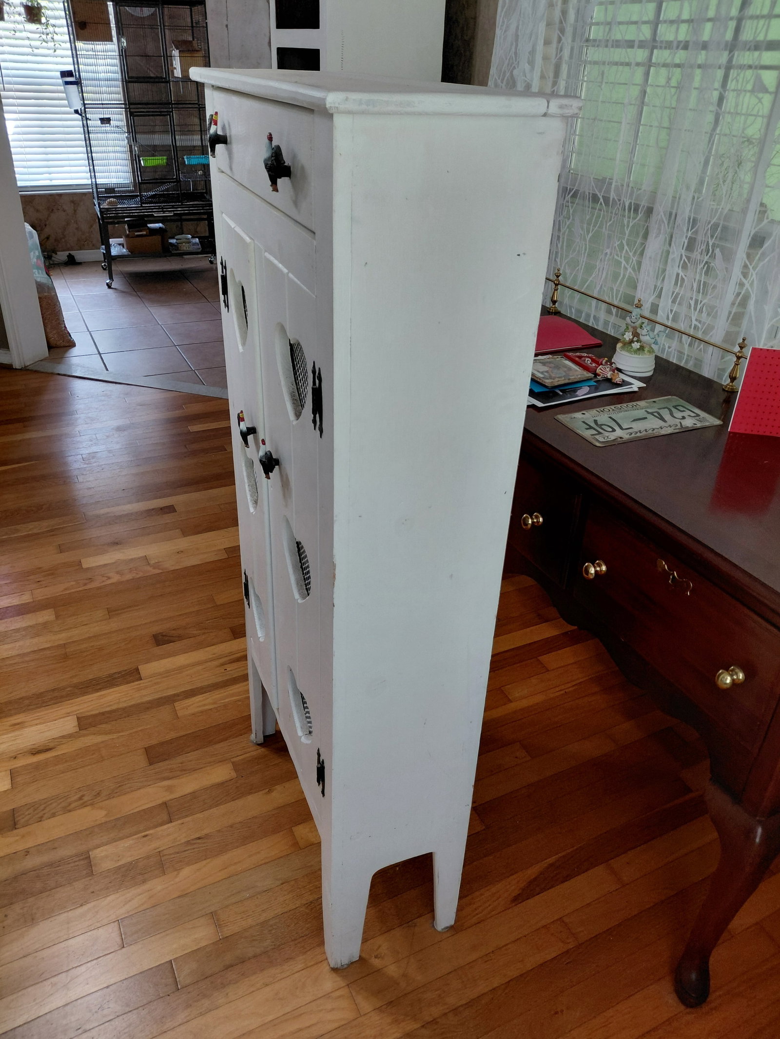 Tall Country Farmhouse Heart Pie Safe Cabinet with Chicken Pulls - 6