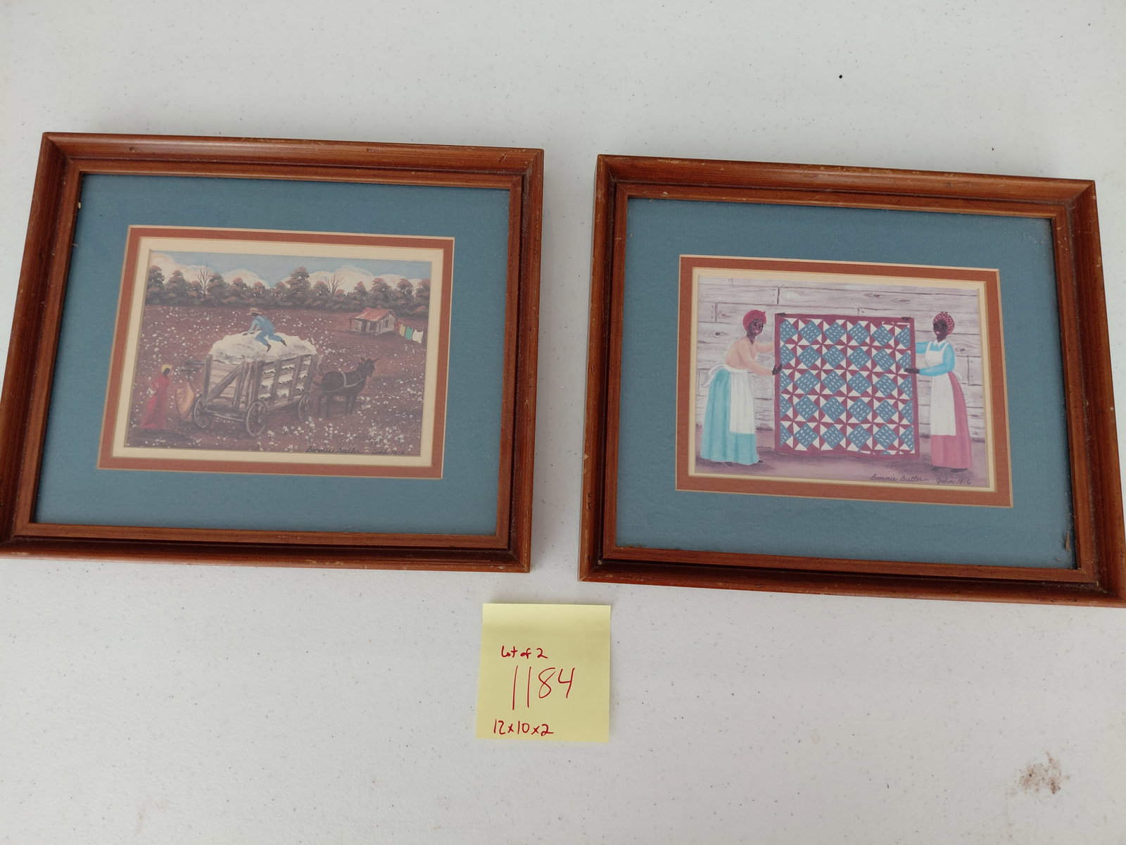 Pair of Vintage Folk Art Framed Prints by artist Bonnie Butler: Pair of Vintage Folk Art Framed Prints by artist Bonnie Butler