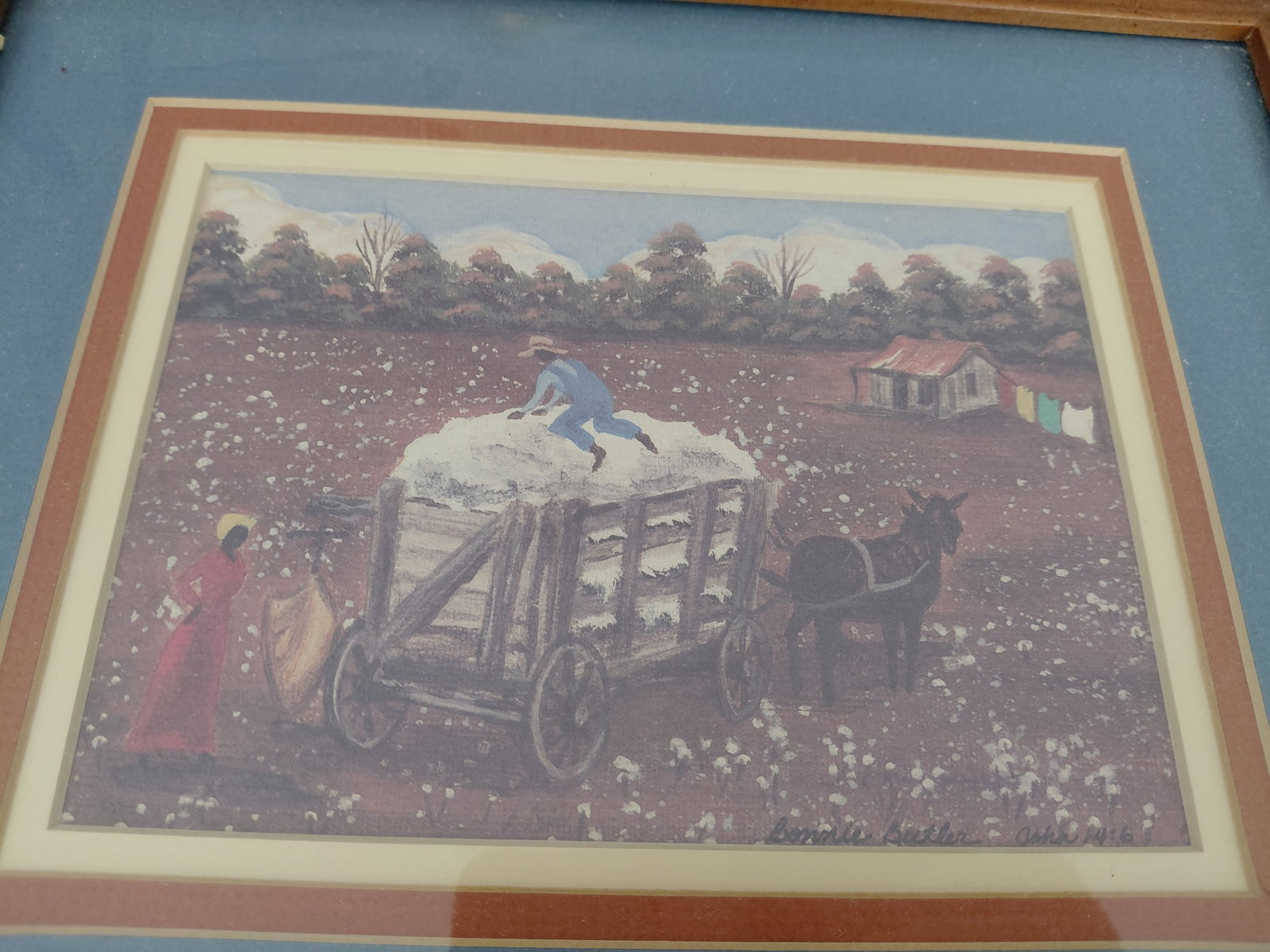 Pair of Vintage Folk Art Framed Prints by artist Bonnie Butler - 5