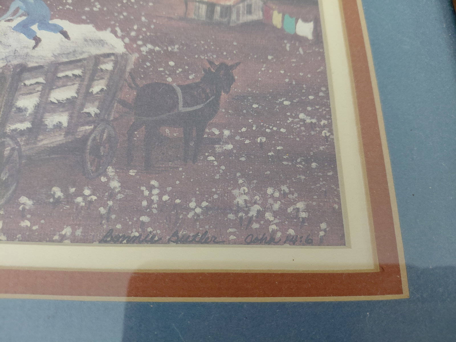 Pair of Vintage Folk Art Framed Prints by artist Bonnie Butler - 6
