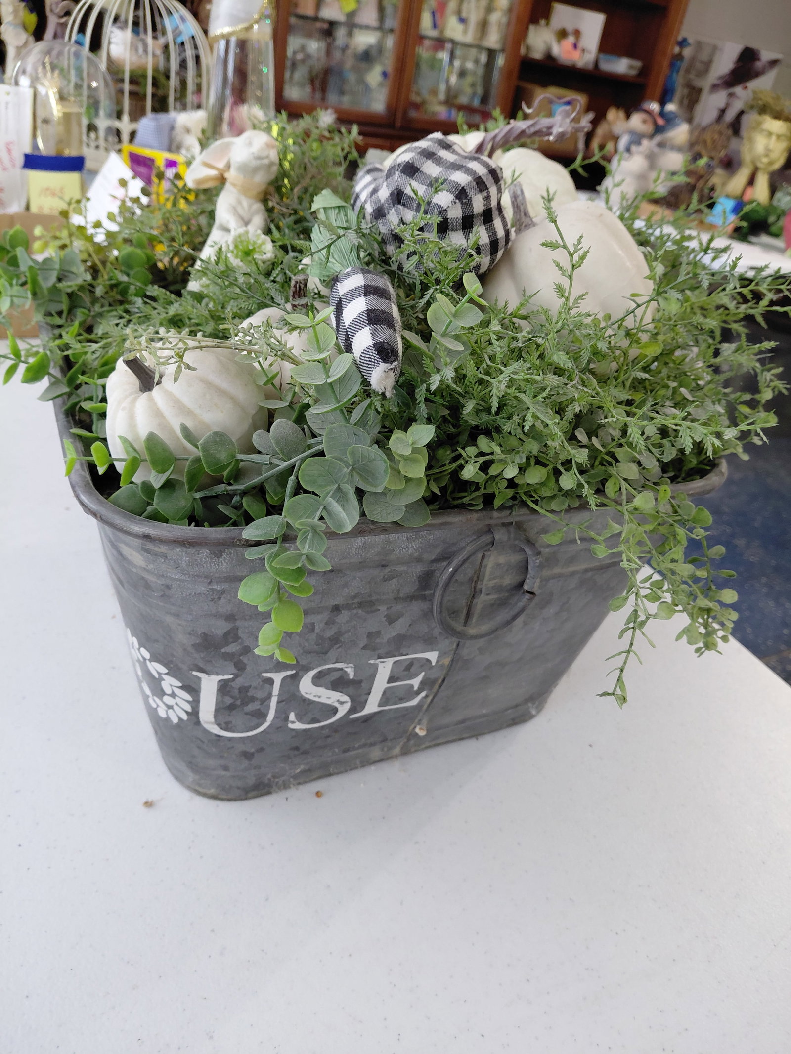 Farmhouse Tin Bucket Planter With Bunnies - 3