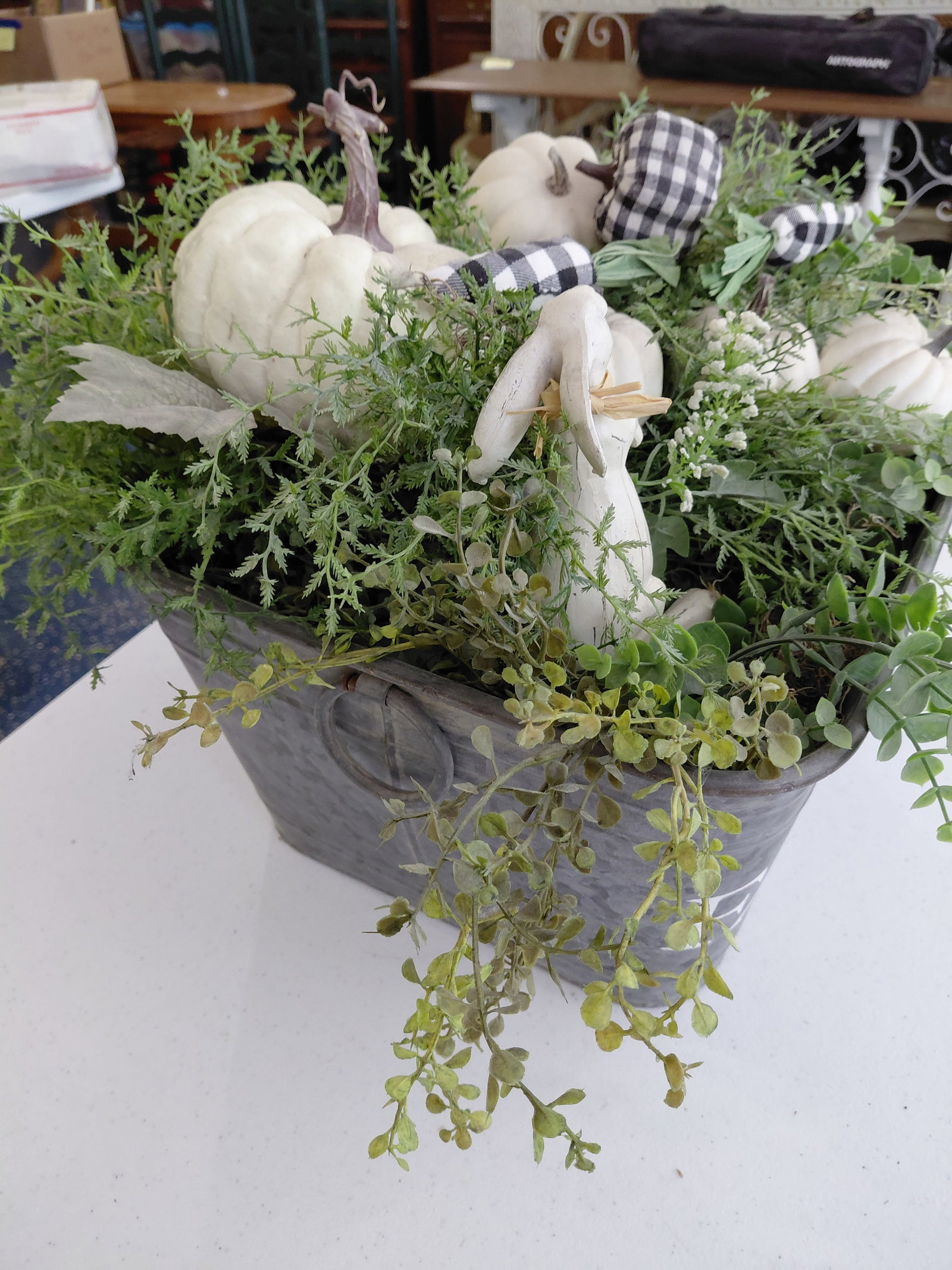 Farmhouse Tin Bucket Planter With Bunnies - 4