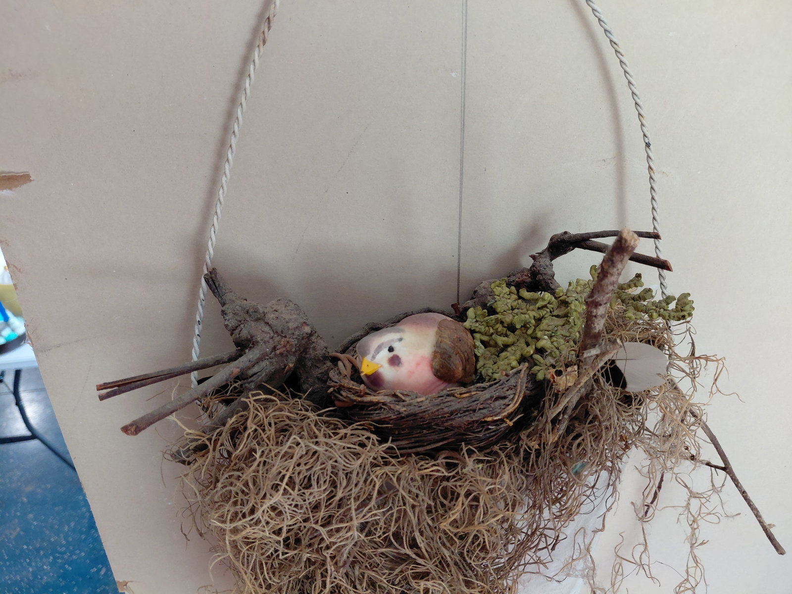 Bird in Nest in Metal Wall Pocket - 3