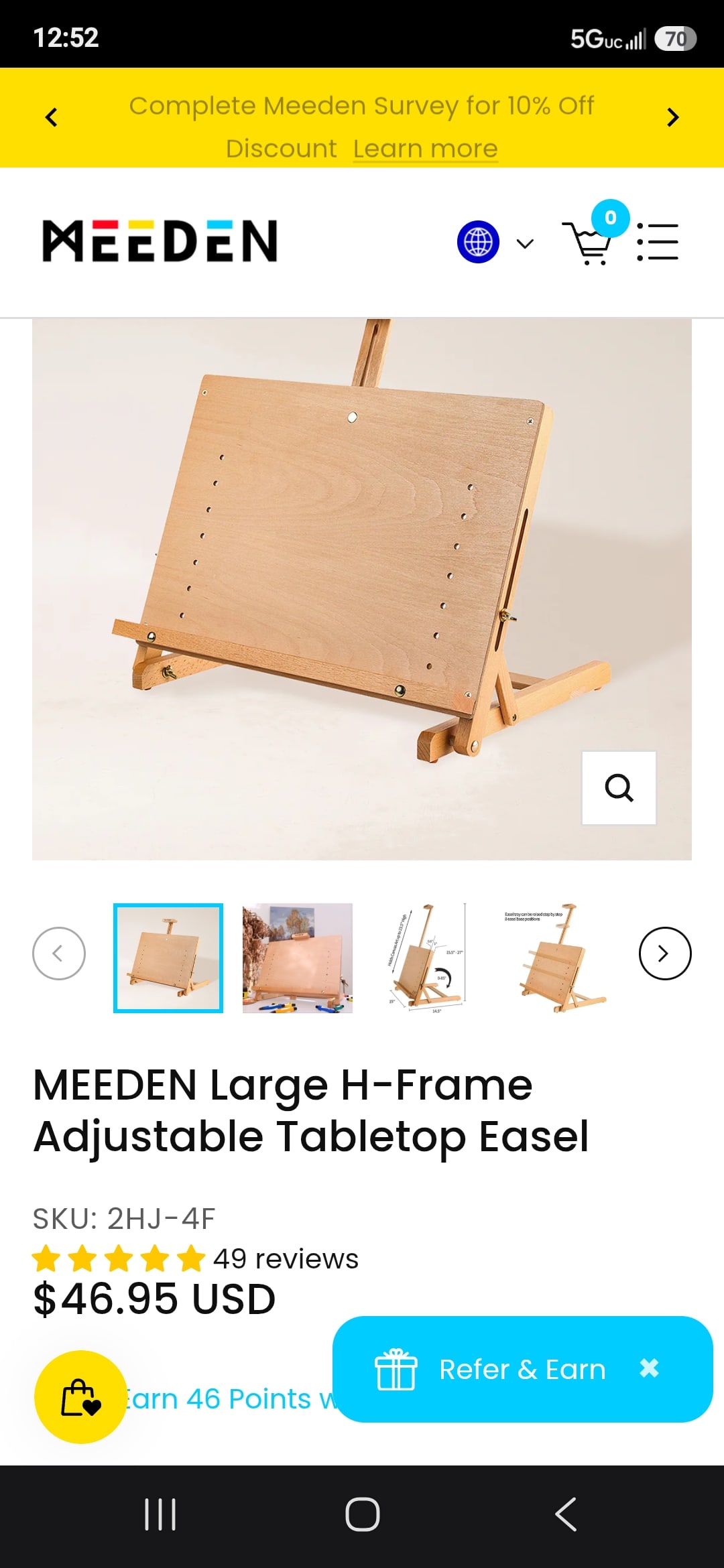 NEW in Box Meeden Adjustable Tabletop Drawing Board Easel - 12