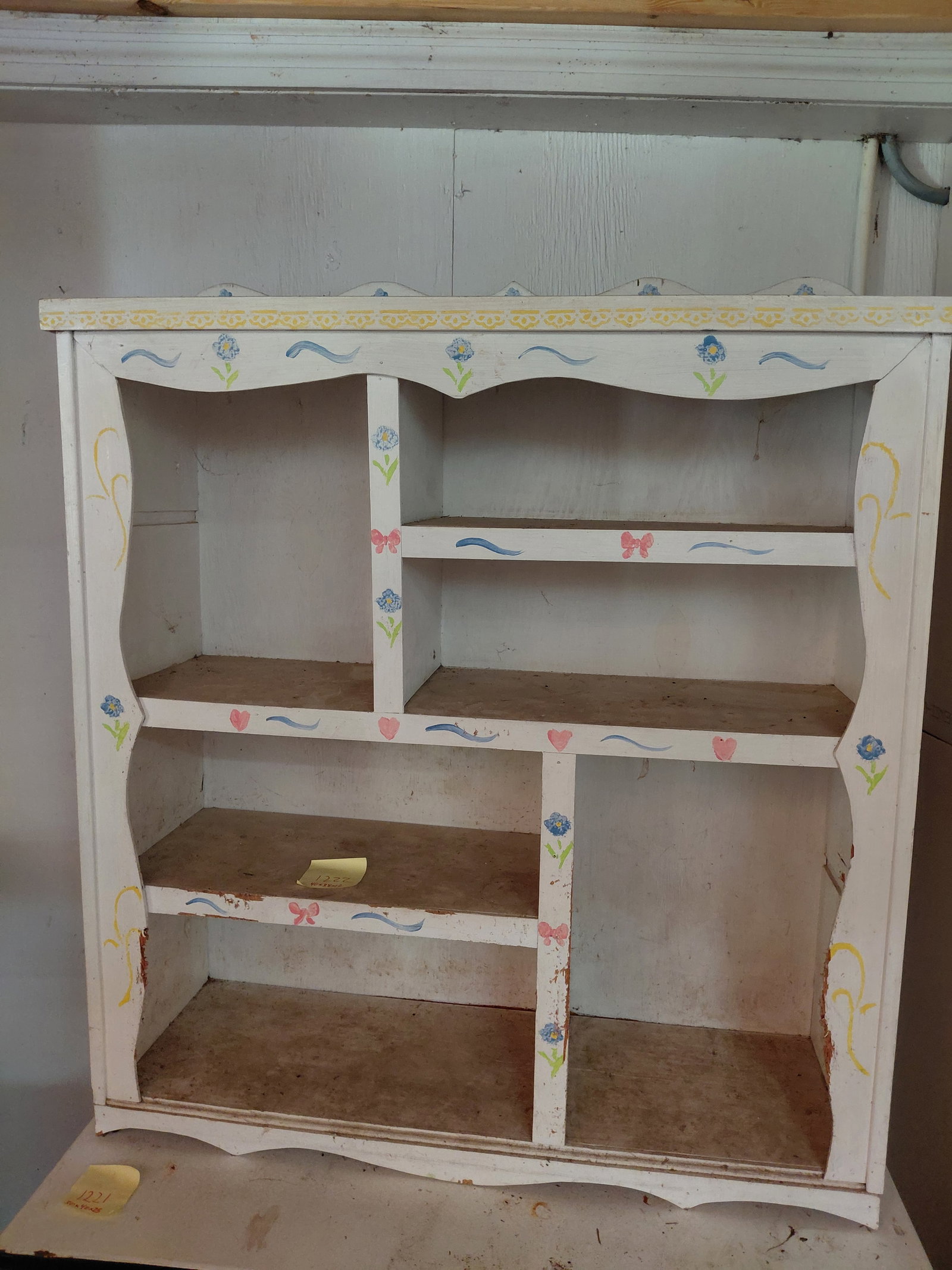 Ornate Country Farmhouse Bookcase / Needs a good cleaning some wear as seen: Ornate Country Farmhouse Bookcase / Needs a good cleaning some wear as seen