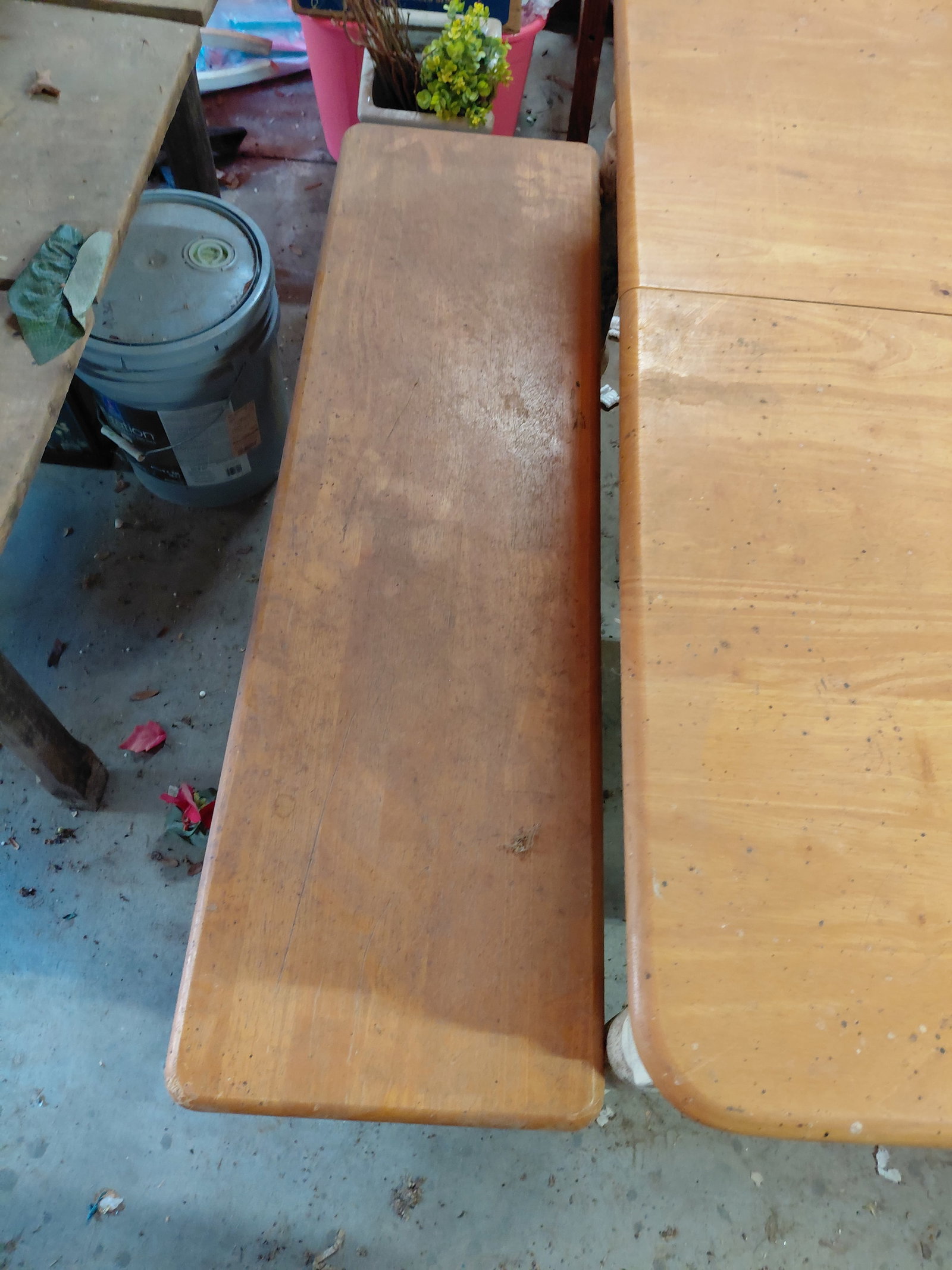 Country Farmhouse Table with 2 benches and 2 Chairs / No leaves / some wear as seen - 5